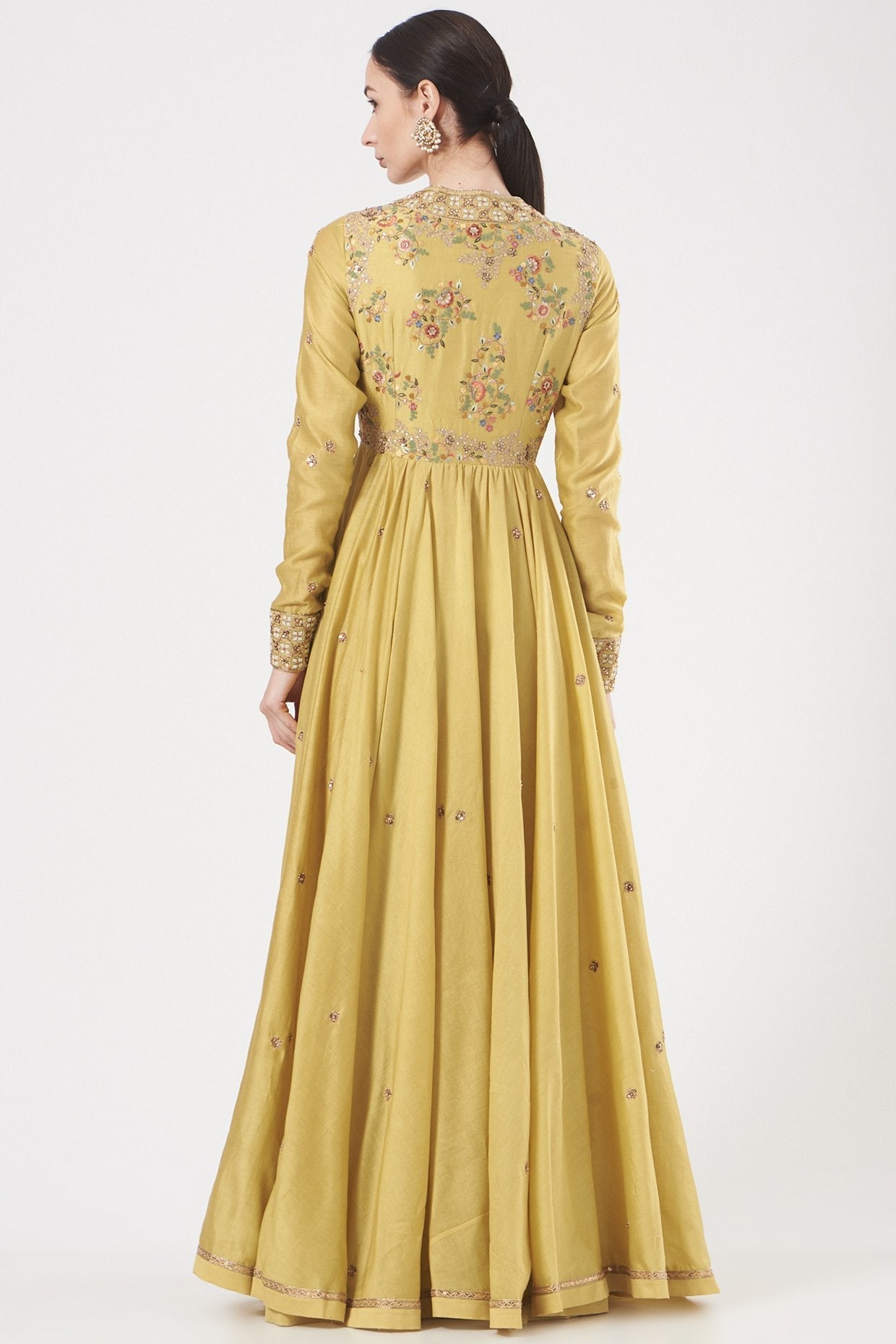 Yellow Chanderi Kalidar Anarkali Set
