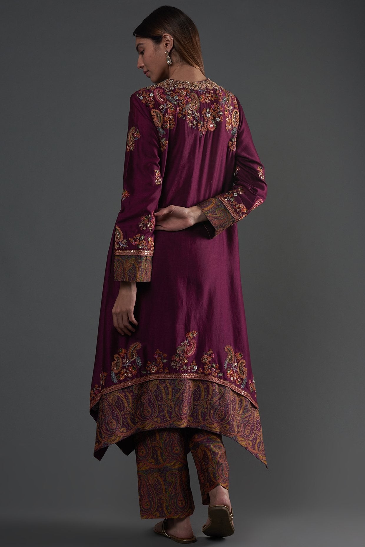 Wine Chanderi Kurta Set
