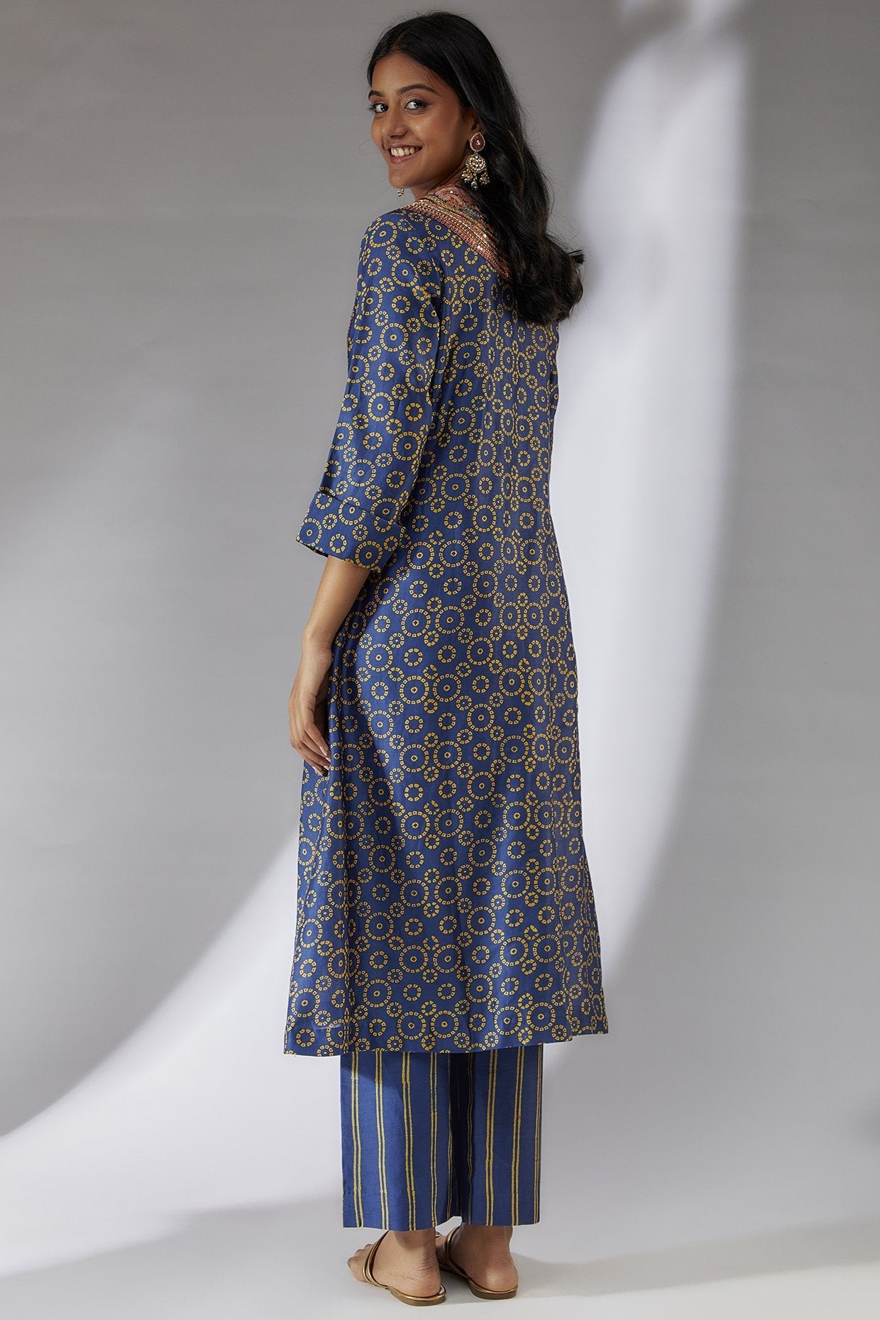 Blue Chanderi Bandhani Printed Kurta Set