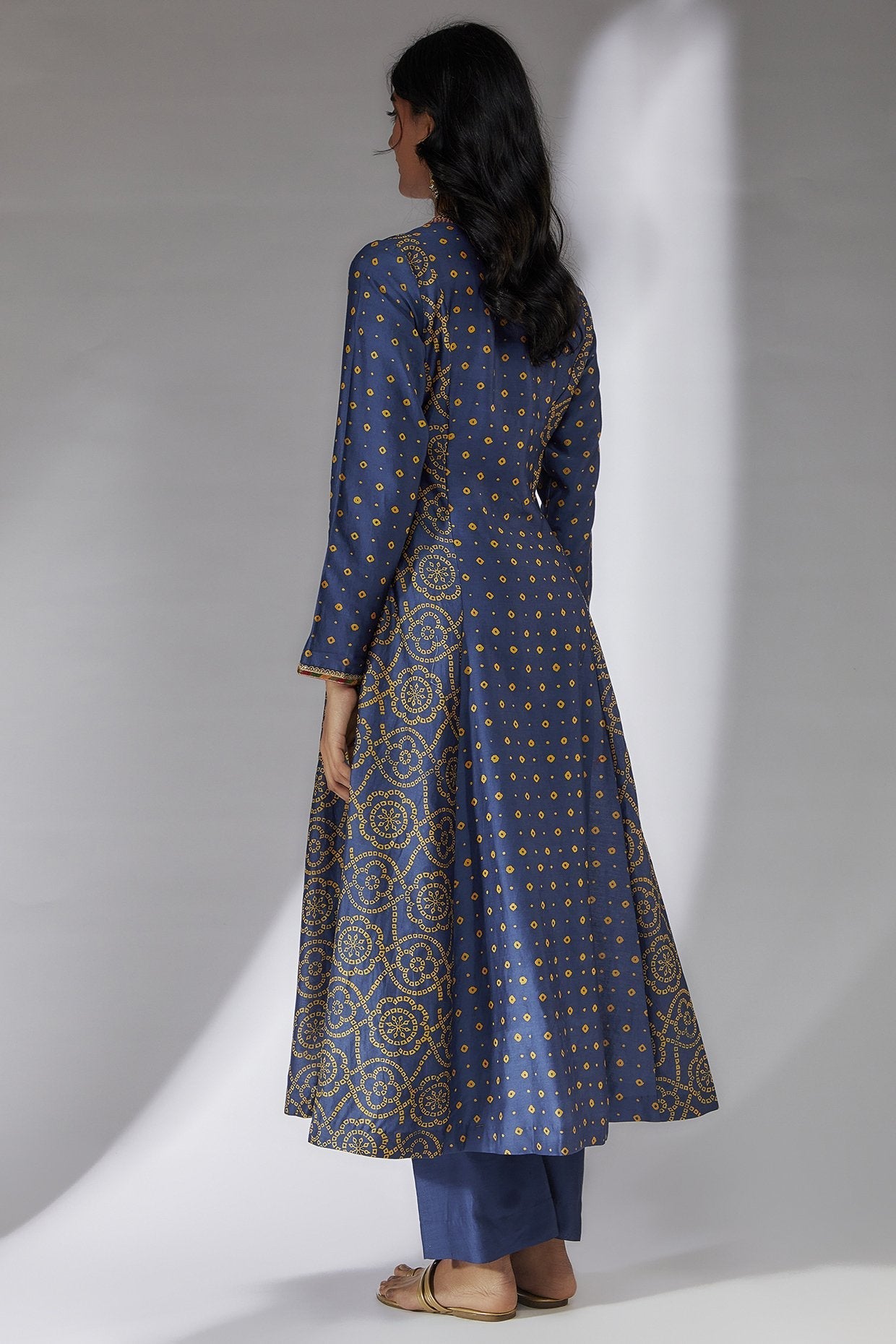 Blue Chanderi Bandhani Printed Kurta Set