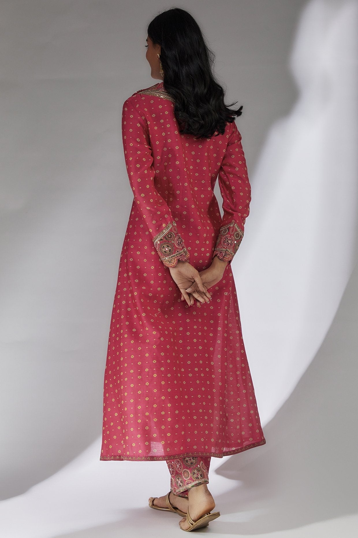 Pink Chanderi Bandhani Printed Kurta Set