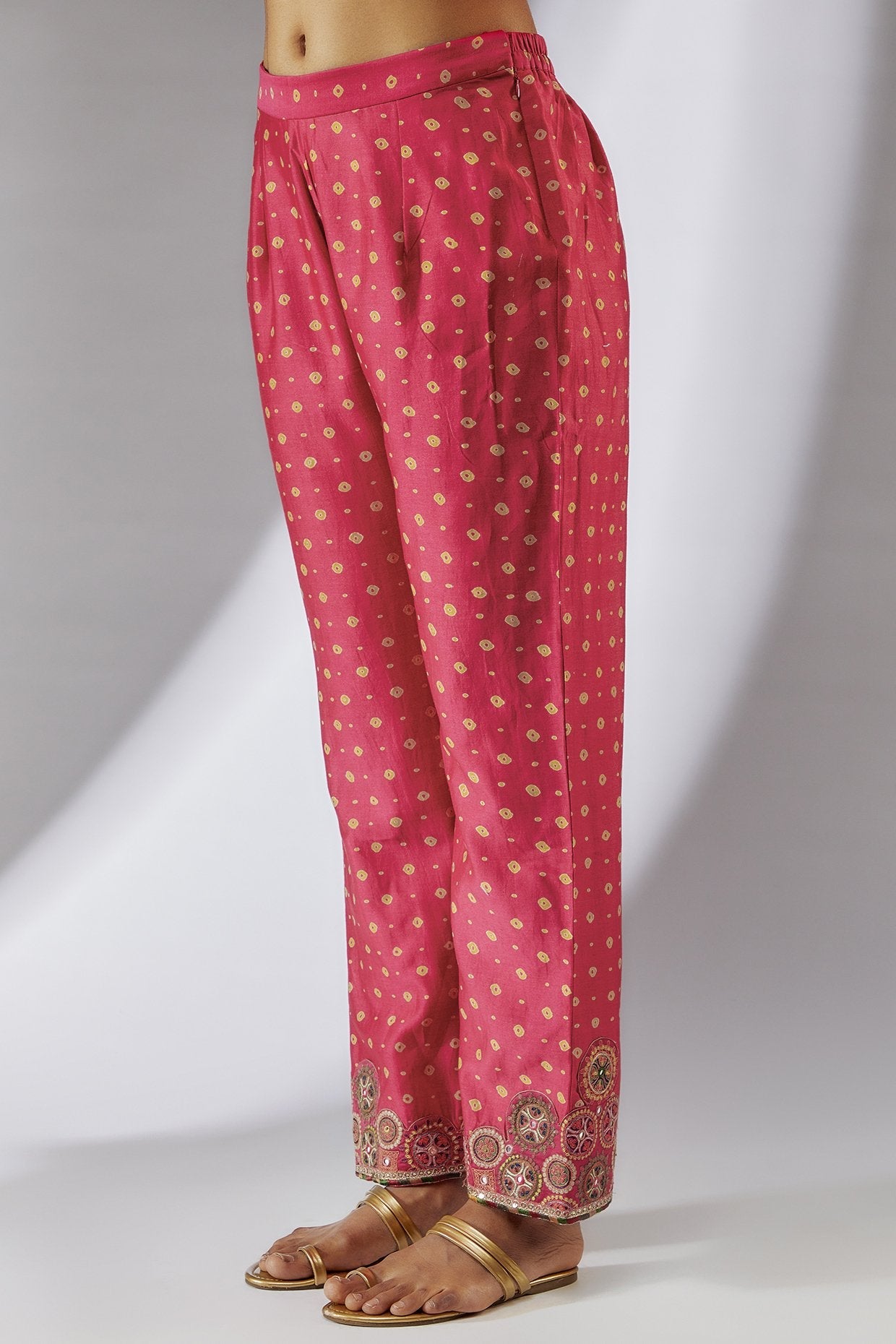 Pink Chanderi Bandhani Printed Kurta Set