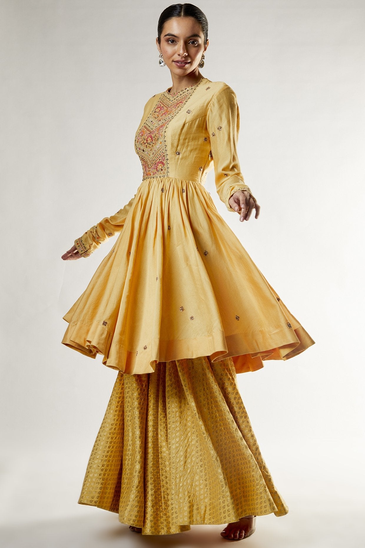 Yellow Brocade Sharara Set