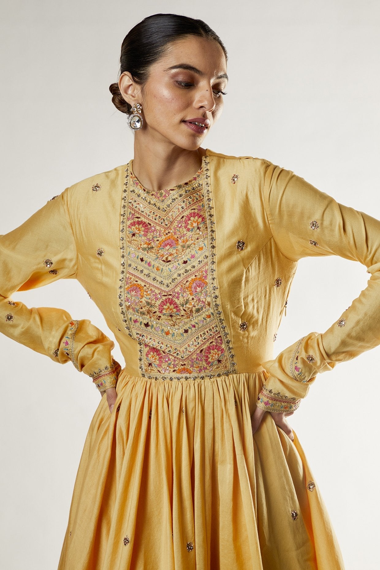 Yellow Brocade Sharara Set