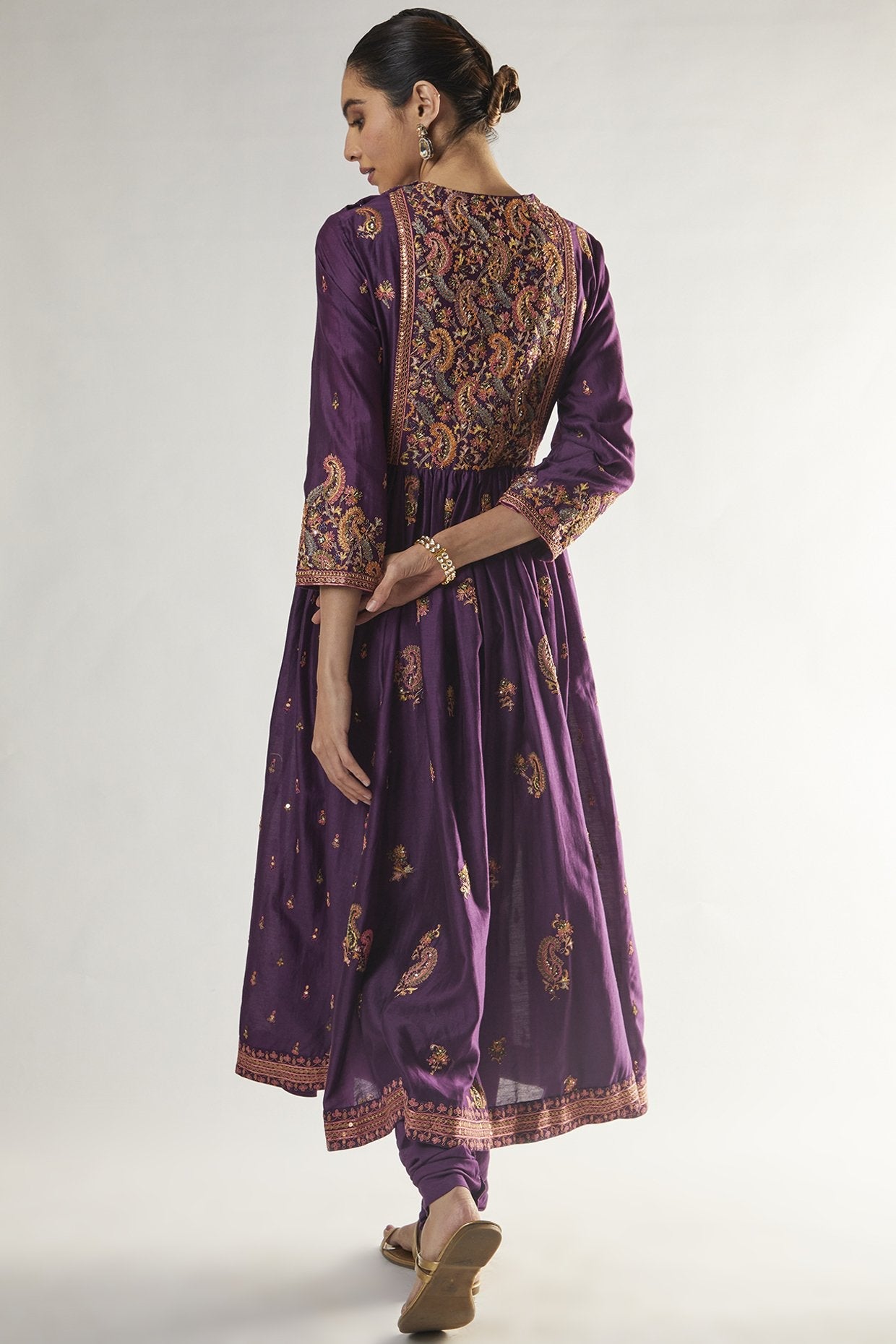Purple Chanderi Kalidar Kurta Set