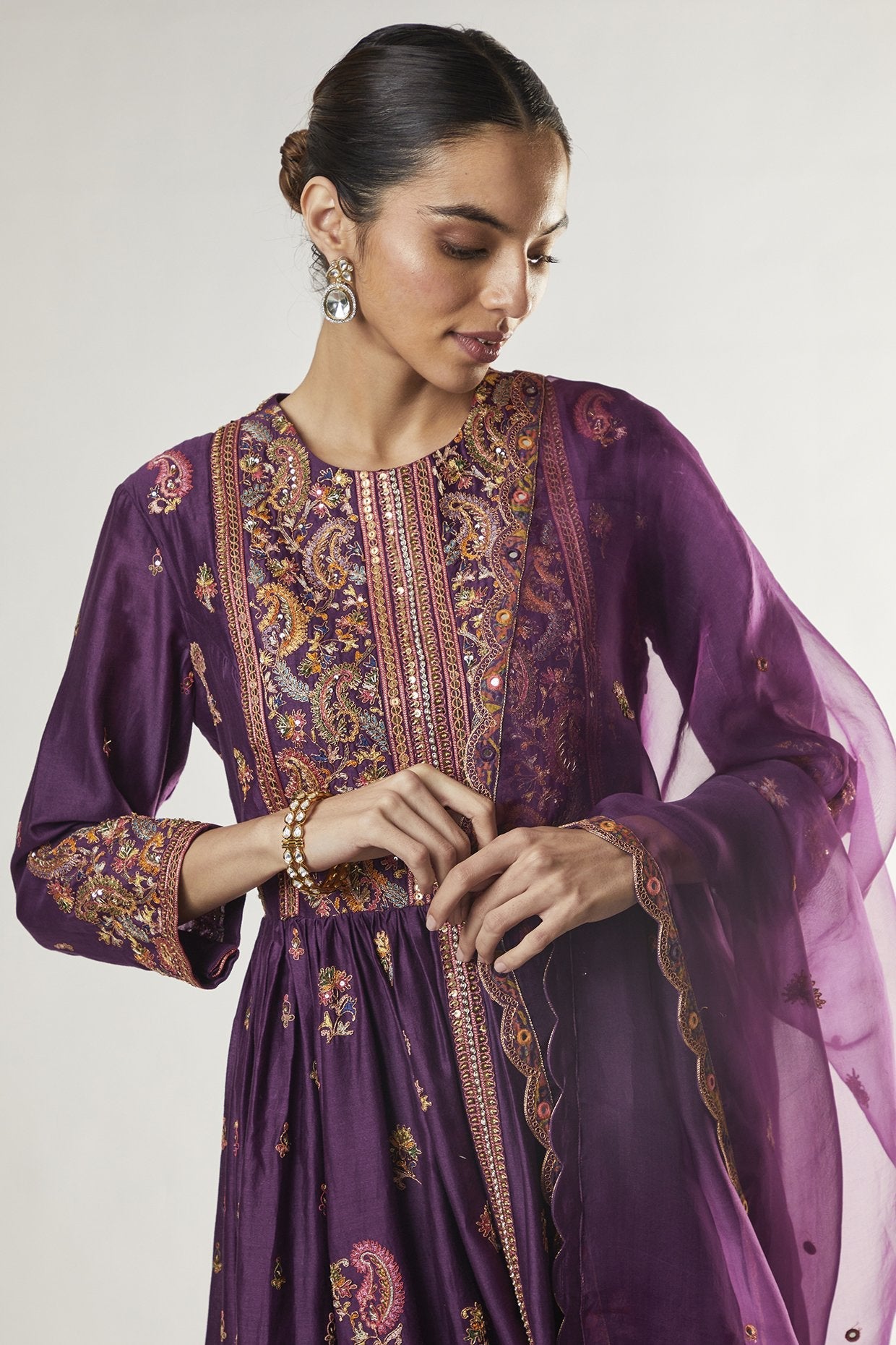 Purple Chanderi Kalidar Kurta Set