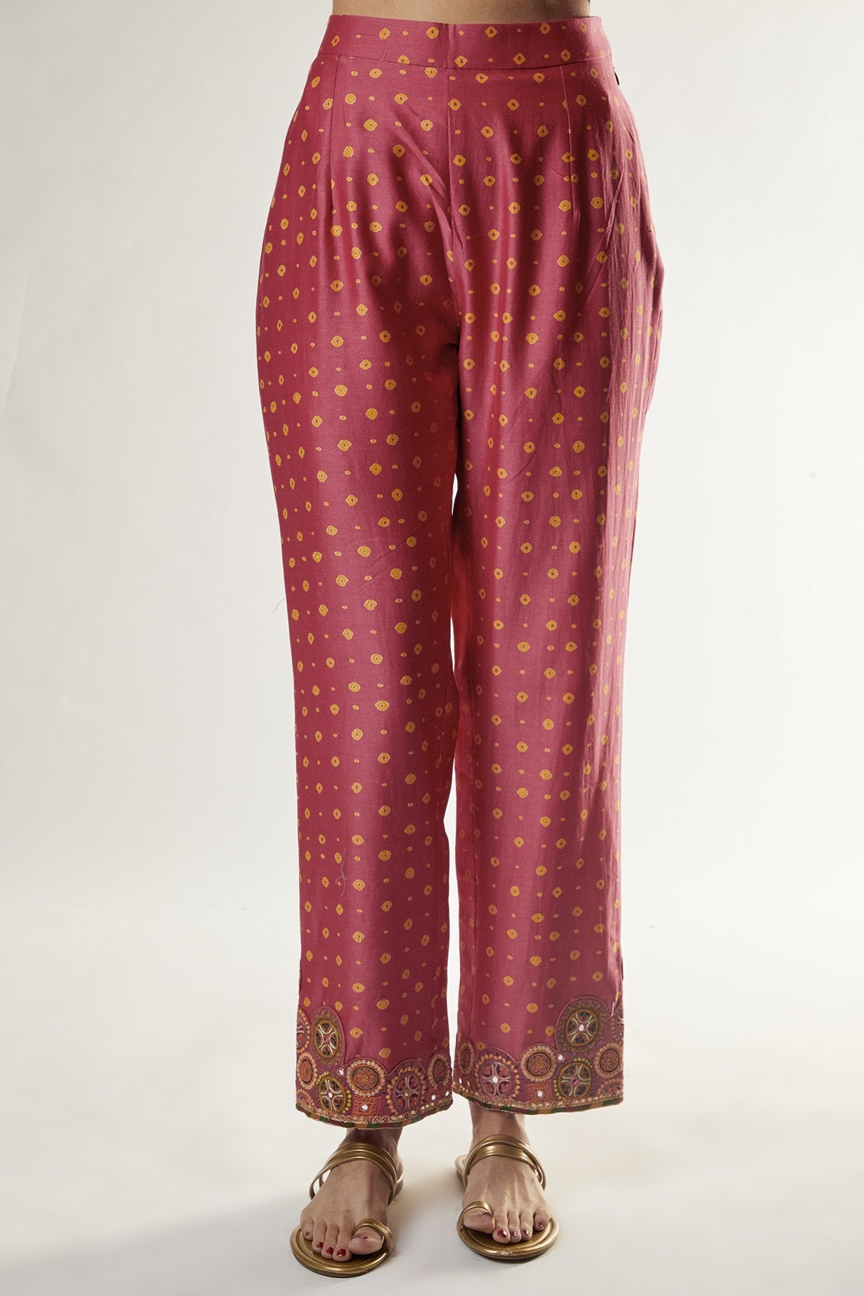 Pink Chanderi Bandhani Printed Kurta Set