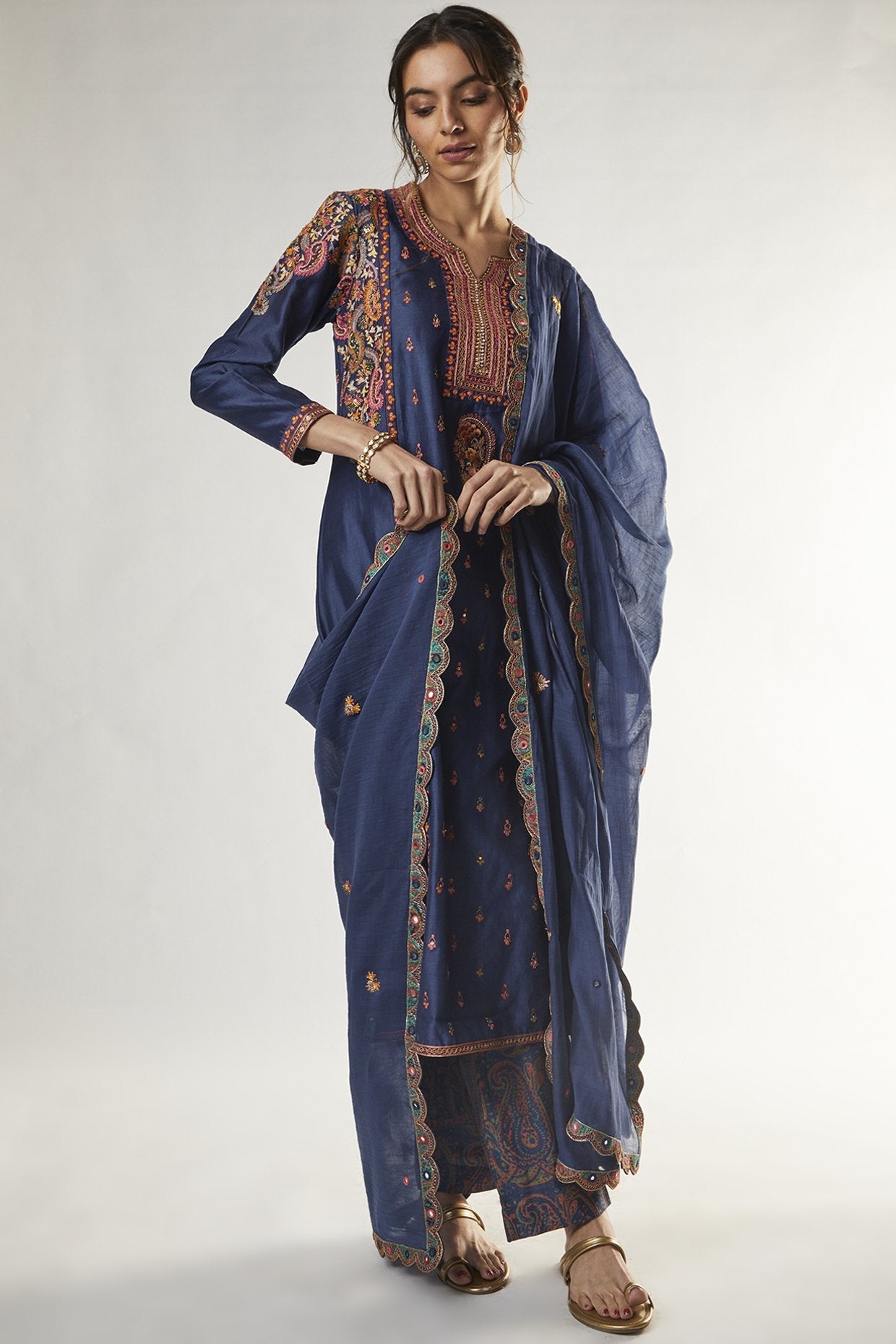 Blue Chanderi Kurta Set