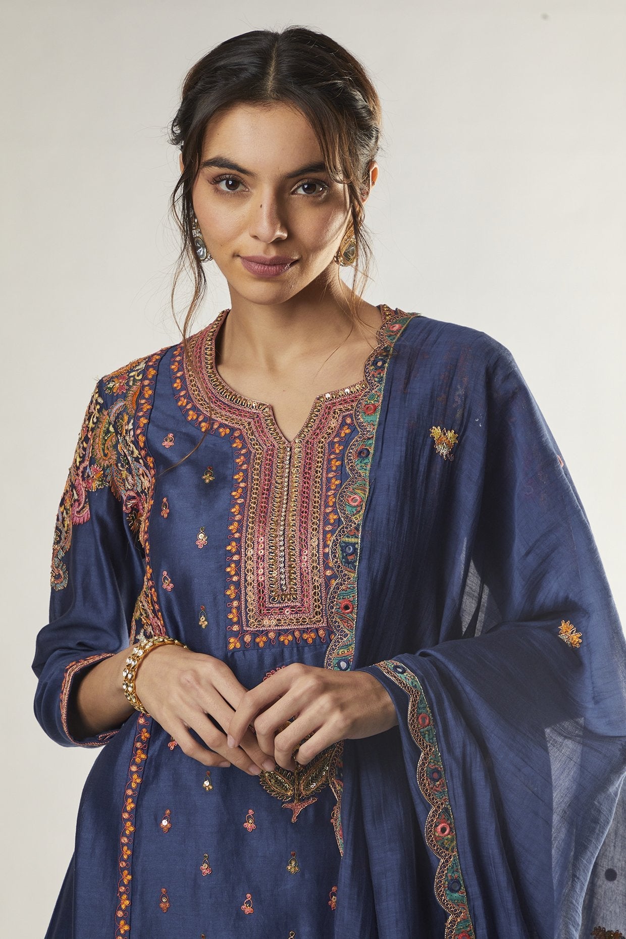 Blue Chanderi Kurta Set