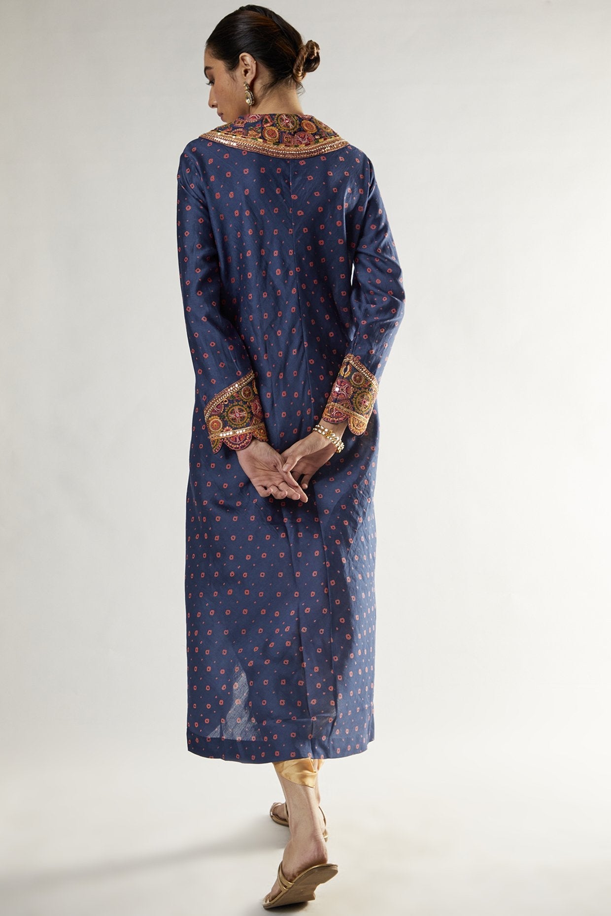 Blue Bandhani High-Low Jacket Set