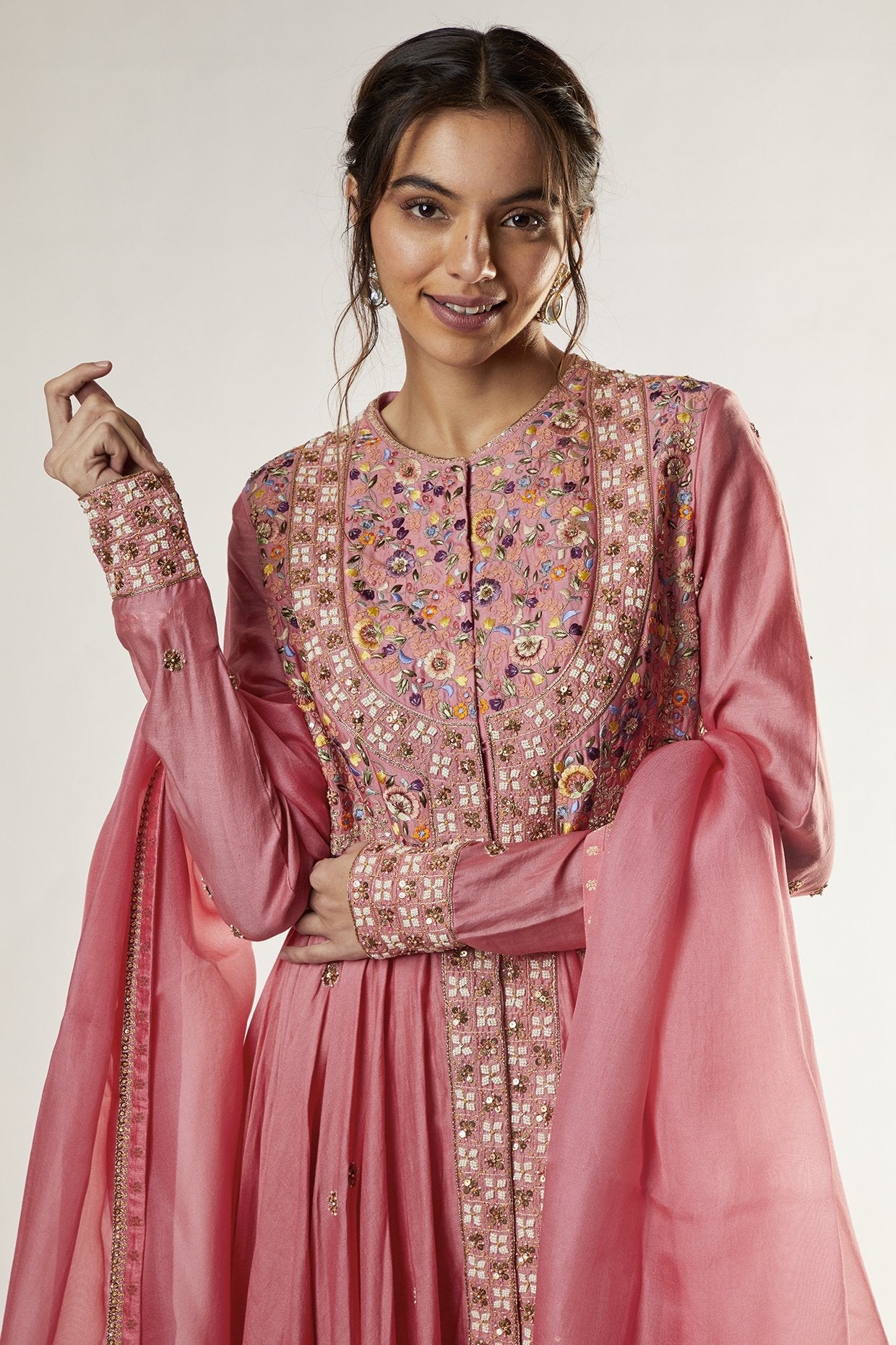 Pink Chanderi Kalidar Kurta Set