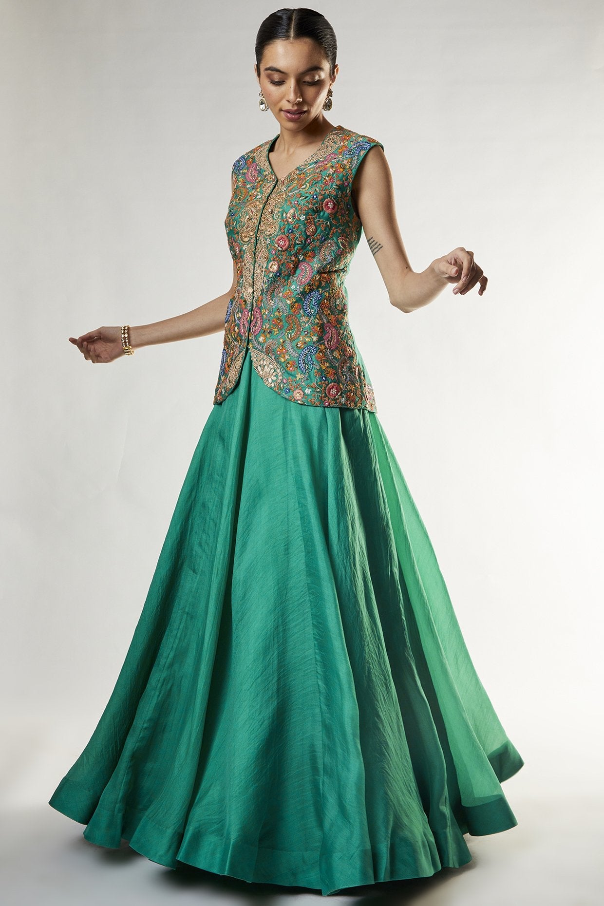 Turquoise Organza Skirt Set