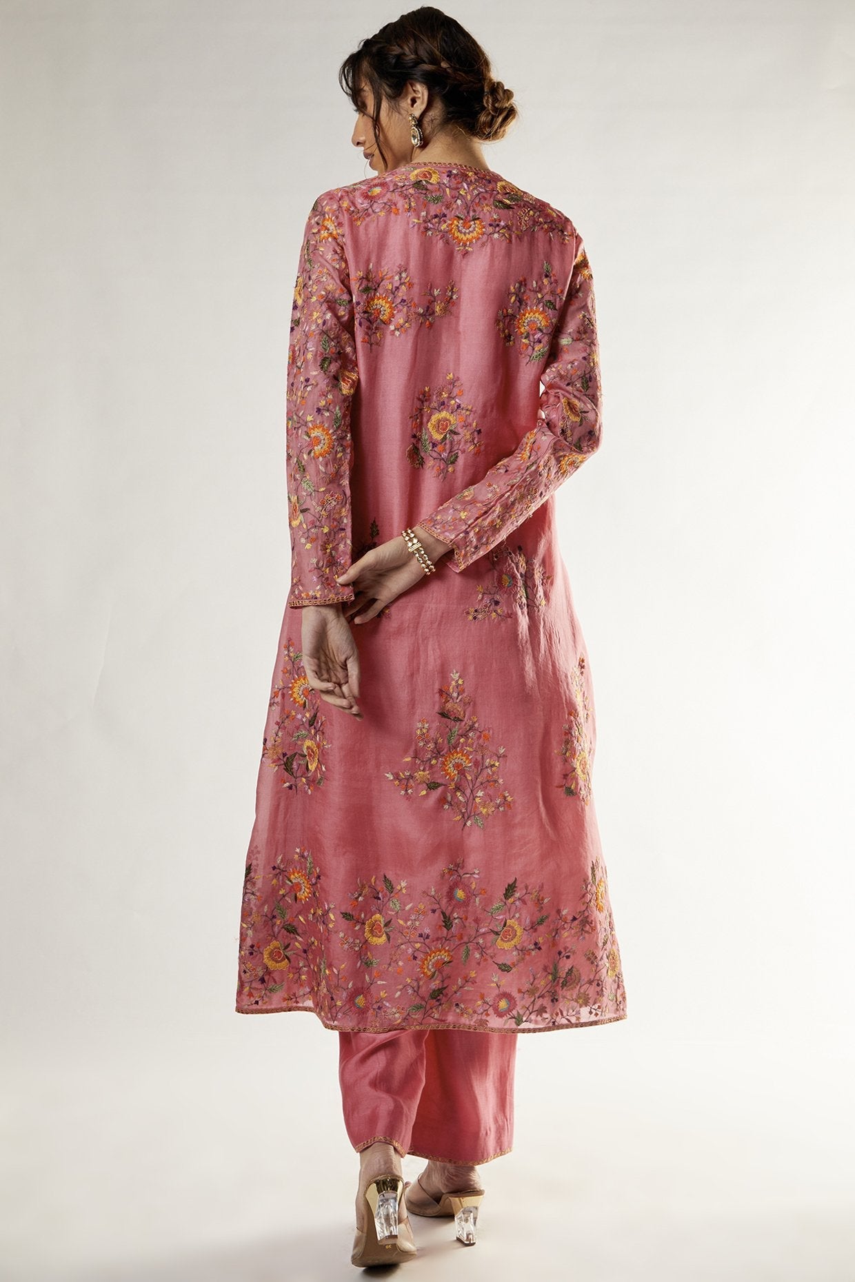 Pink Organza Embroidered Jacket Set