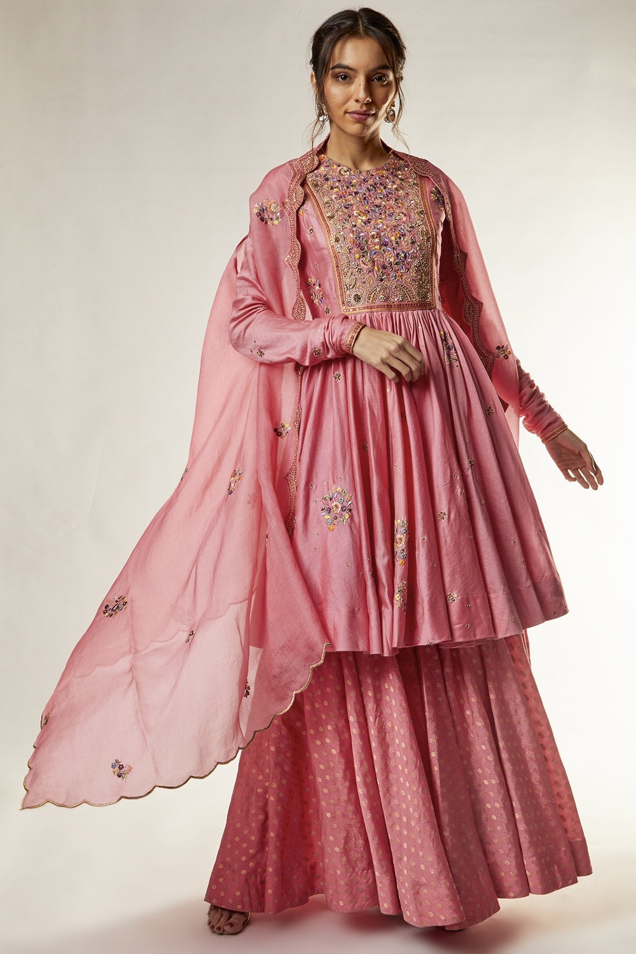 Pink Brocade Sharara Set