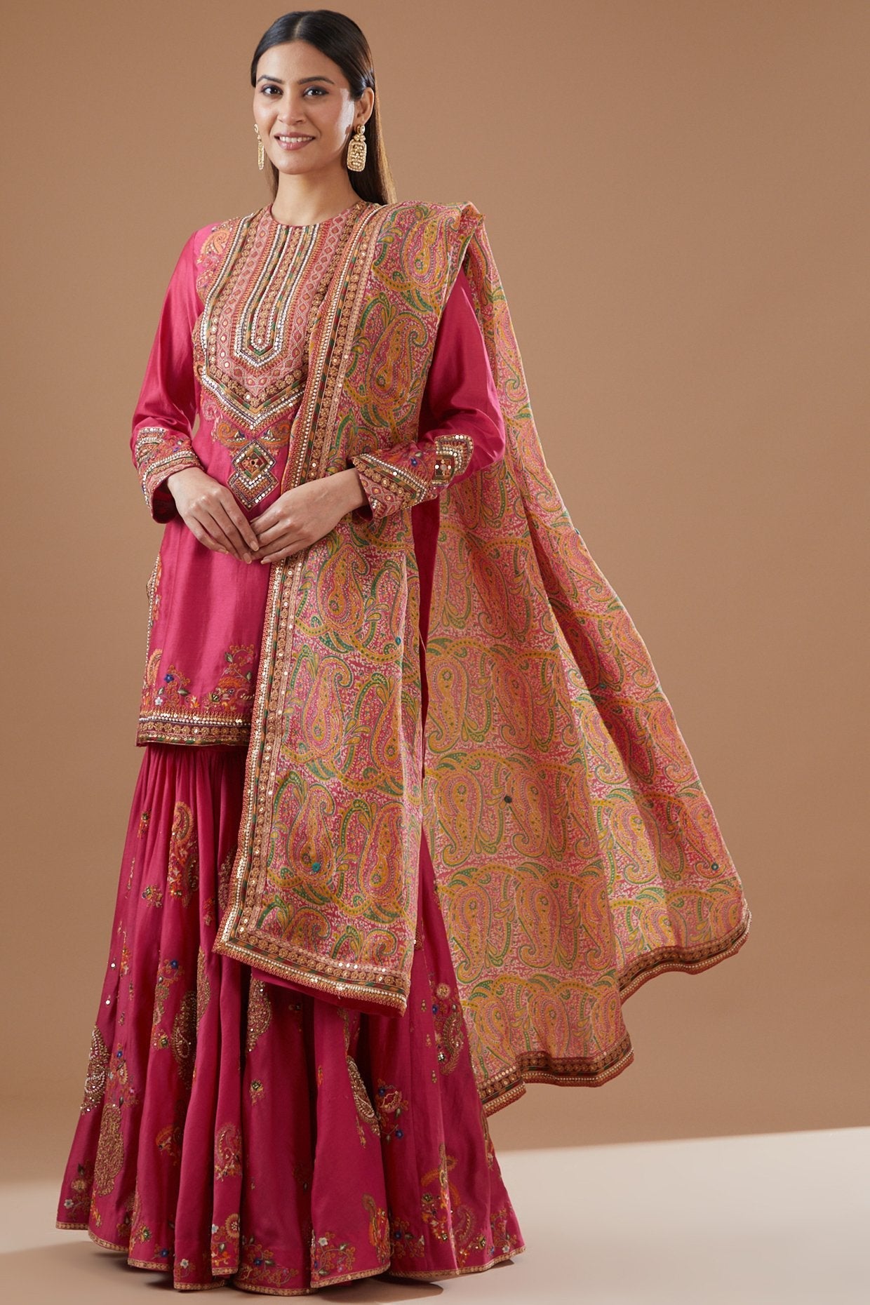 Red Chanderi Embroidered Sharara Set