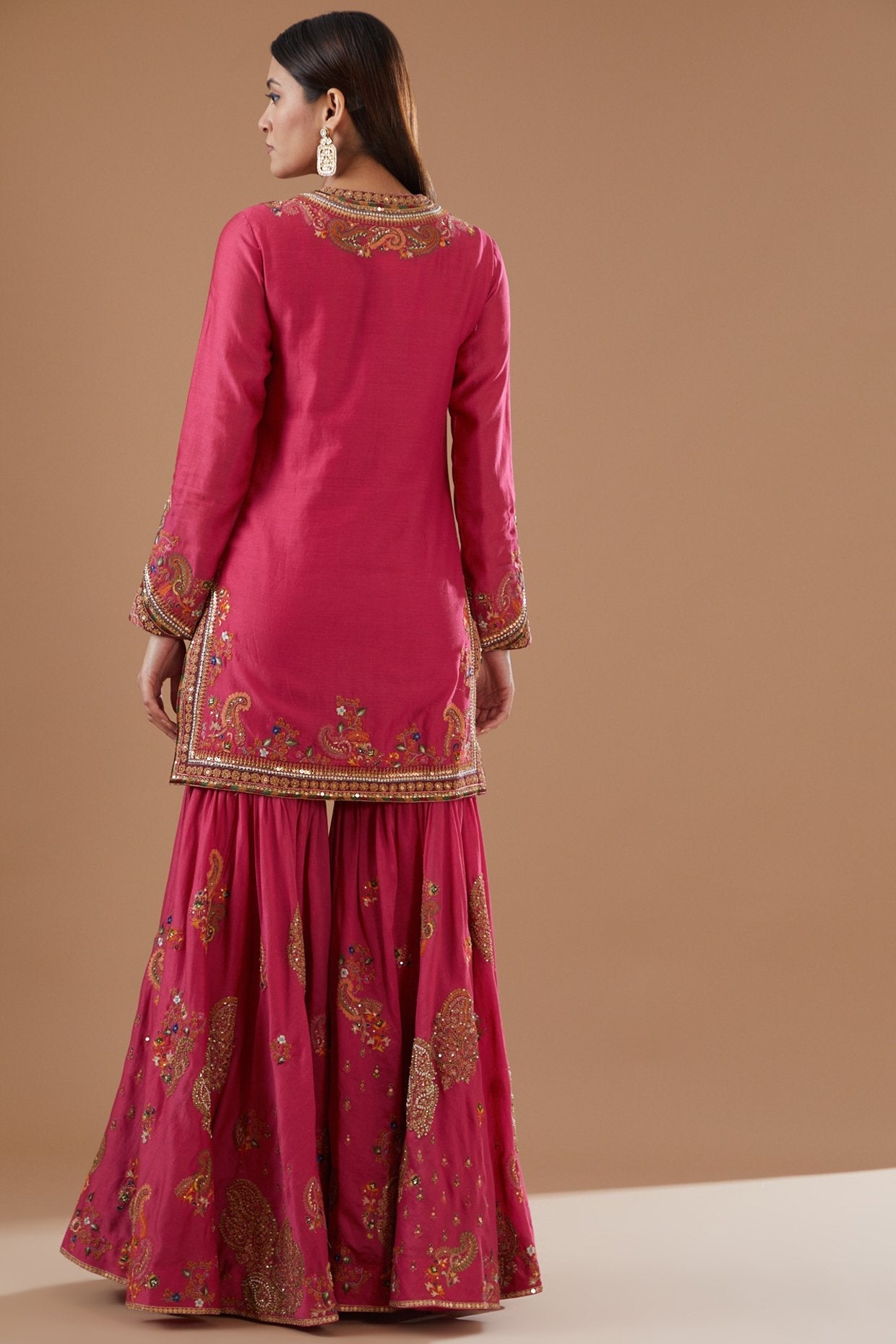 Red Chanderi Embroidered Sharara Set