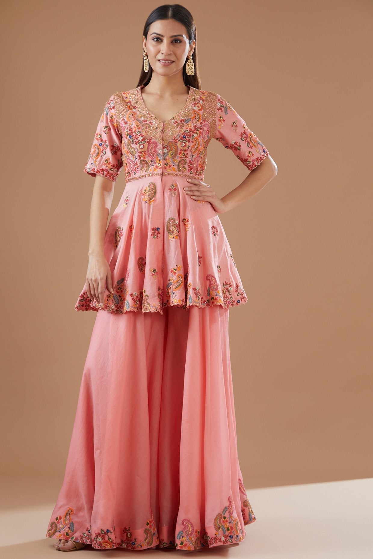 Peach Organza Sharara Set