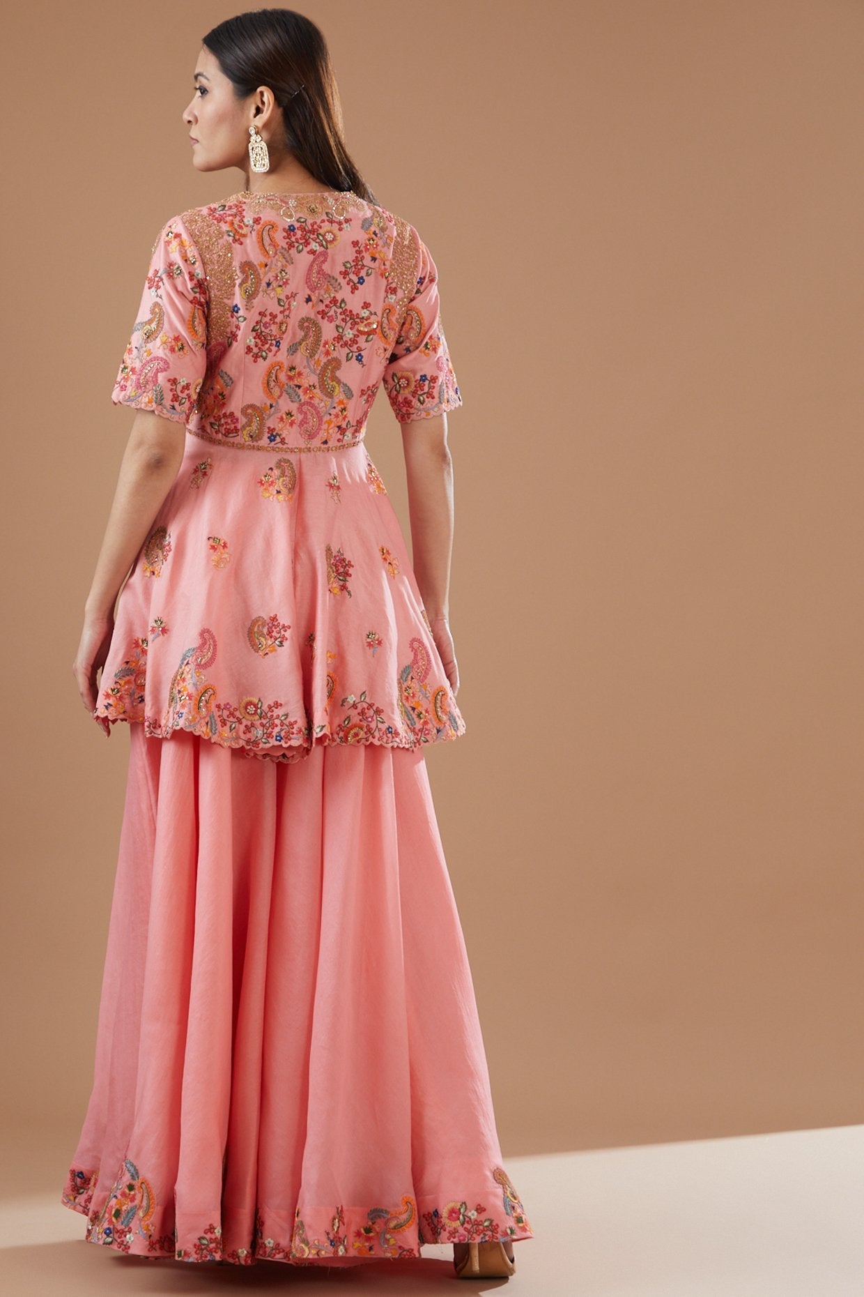 Peach Organza Sharara Set