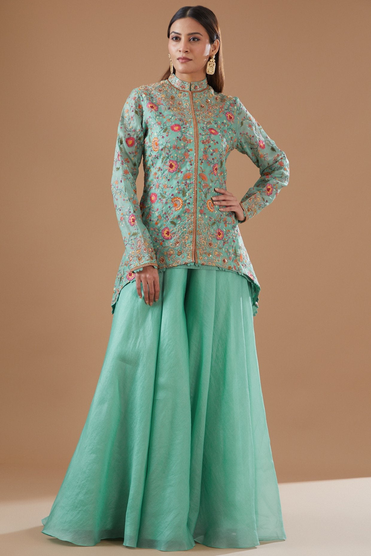 Turquoise Chanderi Sharara Set