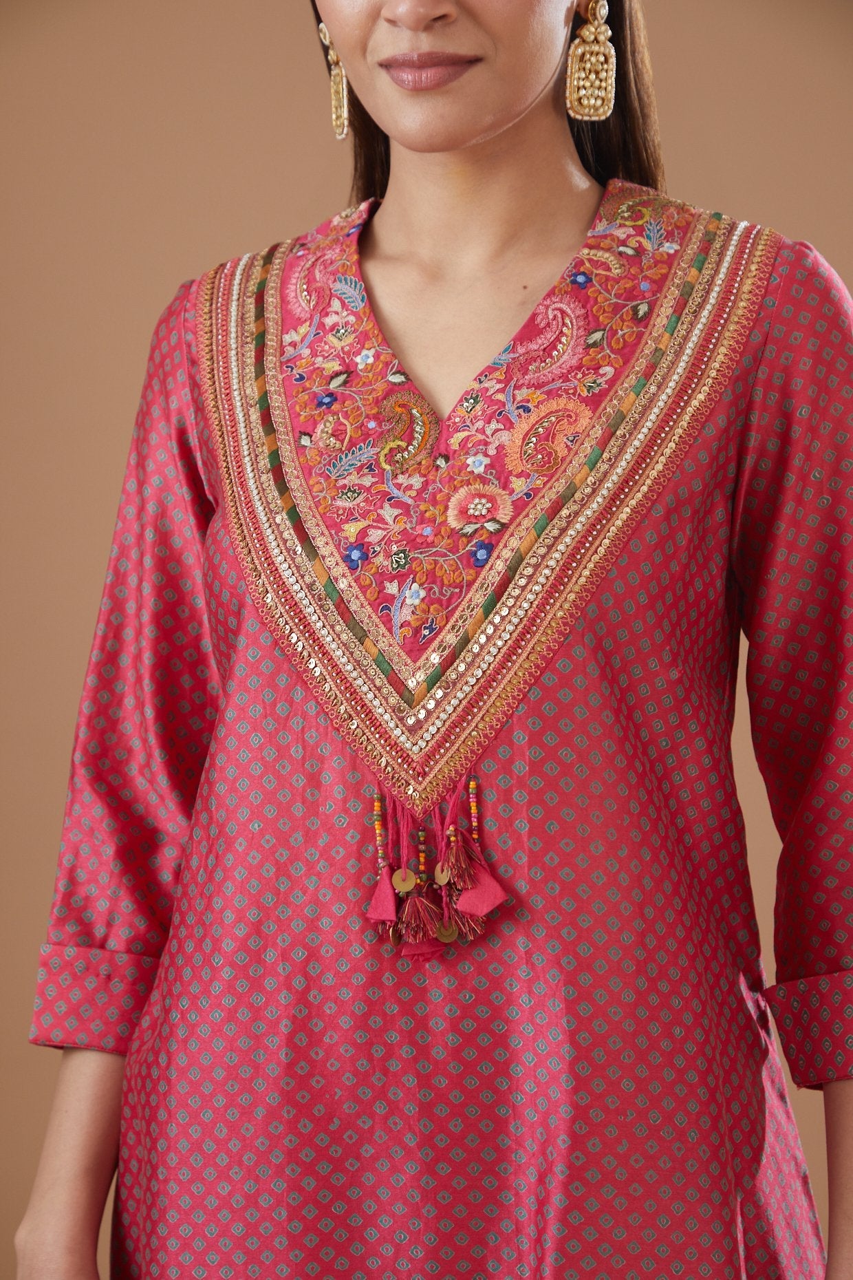Pink Bandhani Printed Kurta Set