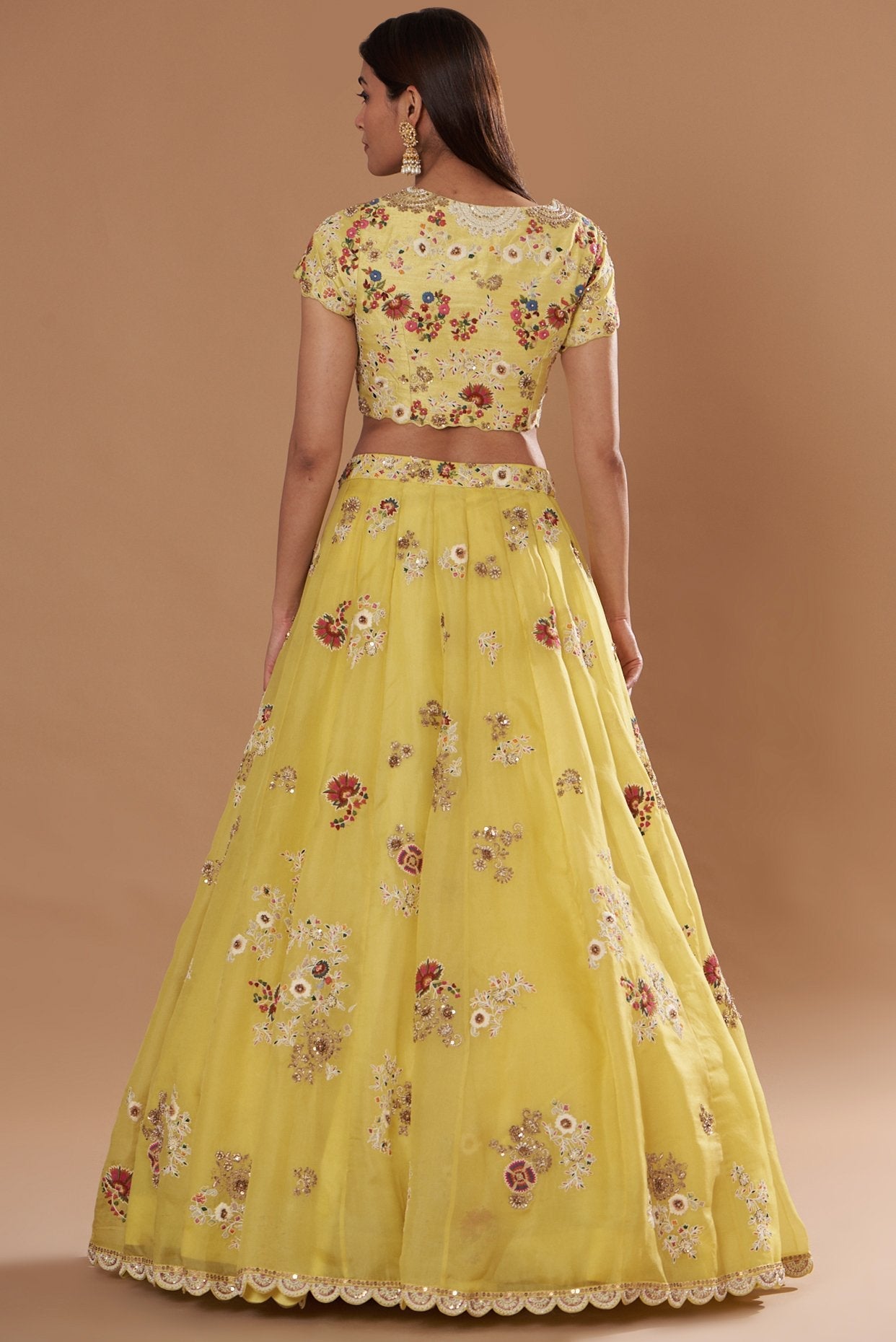 Yellow Organza Embroidered Lehenga Set