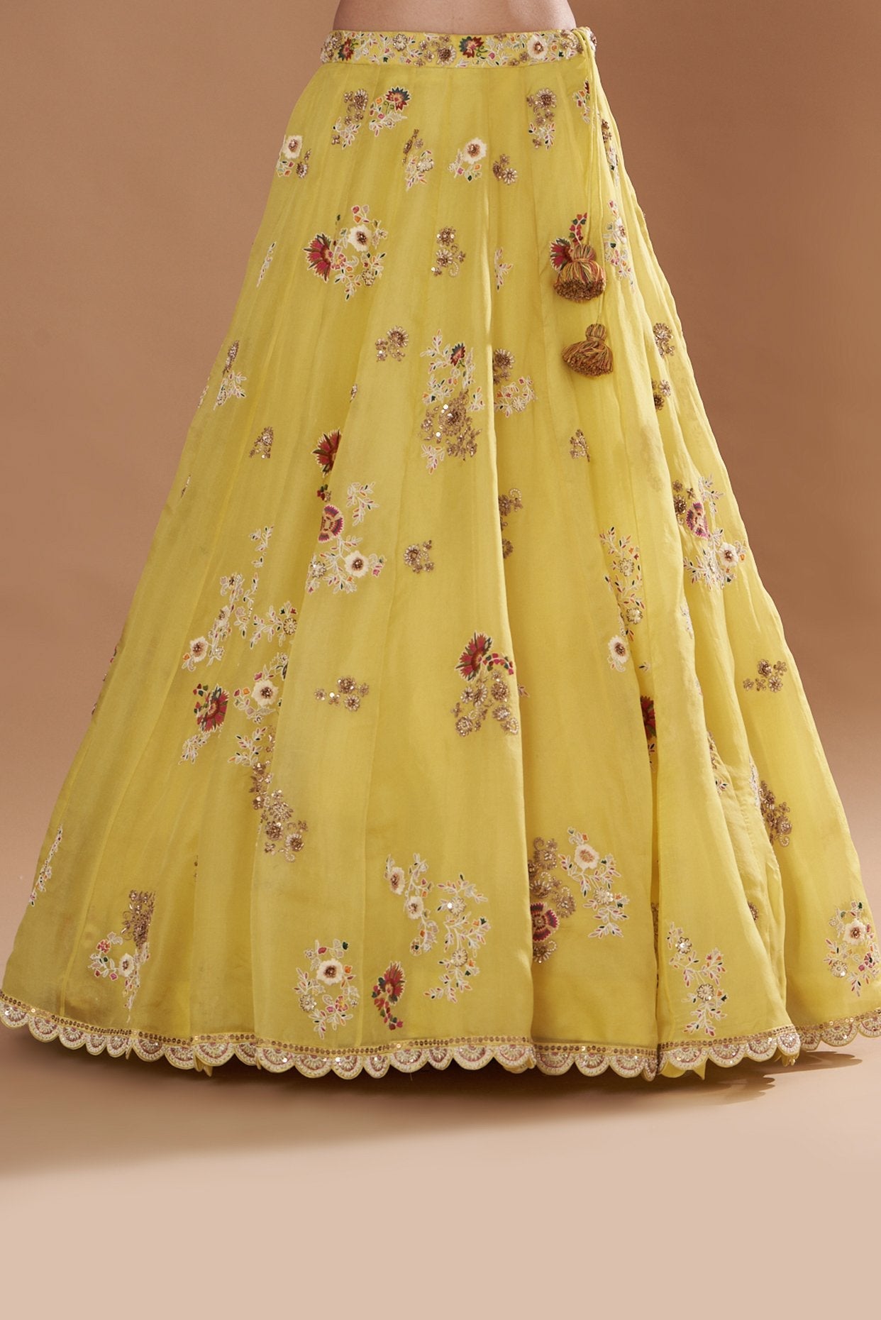 Yellow Organza Embroidered Lehenga Set