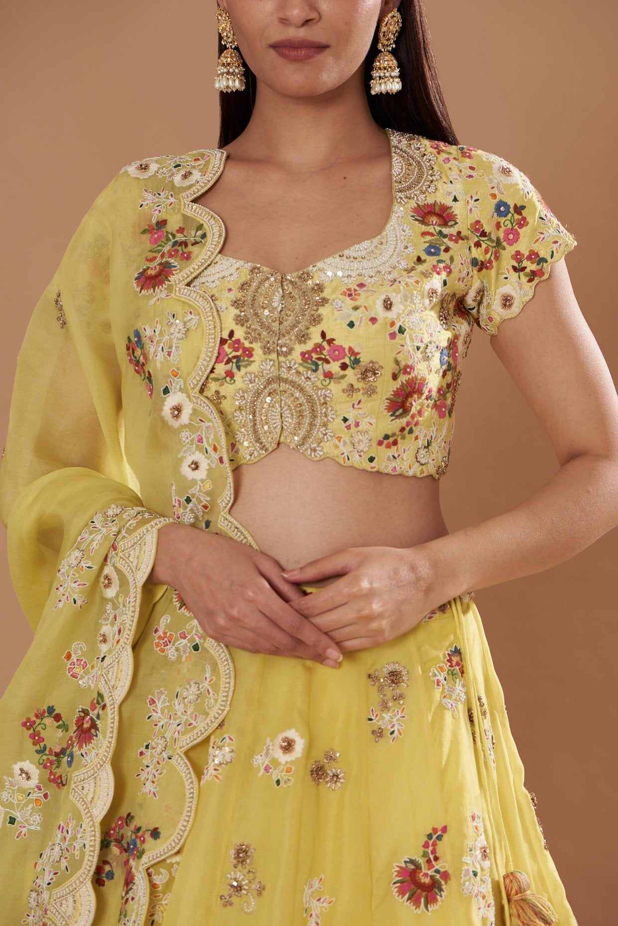 Yellow Organza Embroidered Lehenga Set