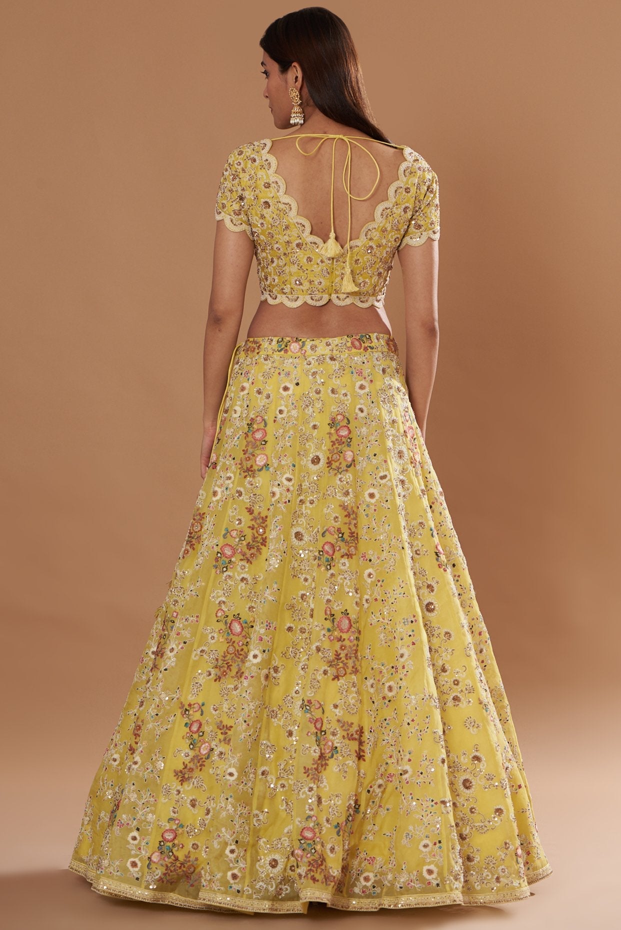 Yellow Organza Embroidered Lehenga Set