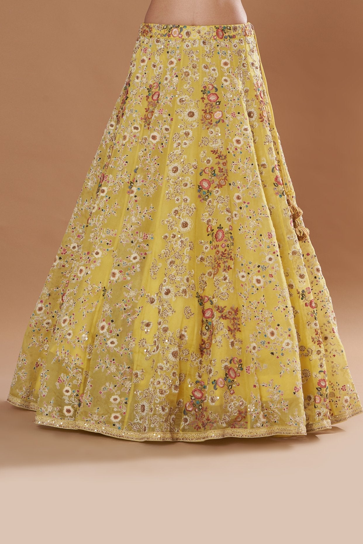 Yellow Organza Embroidered Lehenga Set
