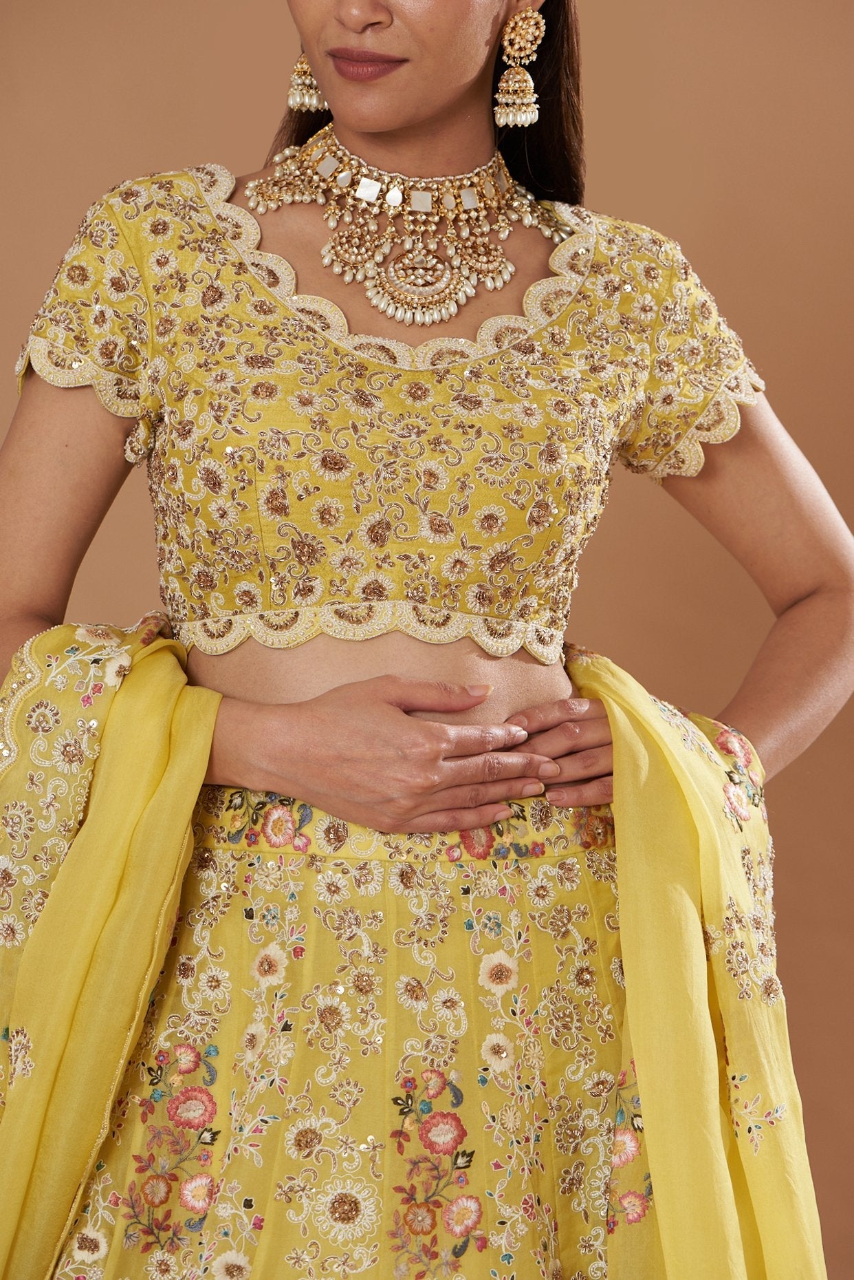 Yellow Organza Embroidered Lehenga Set