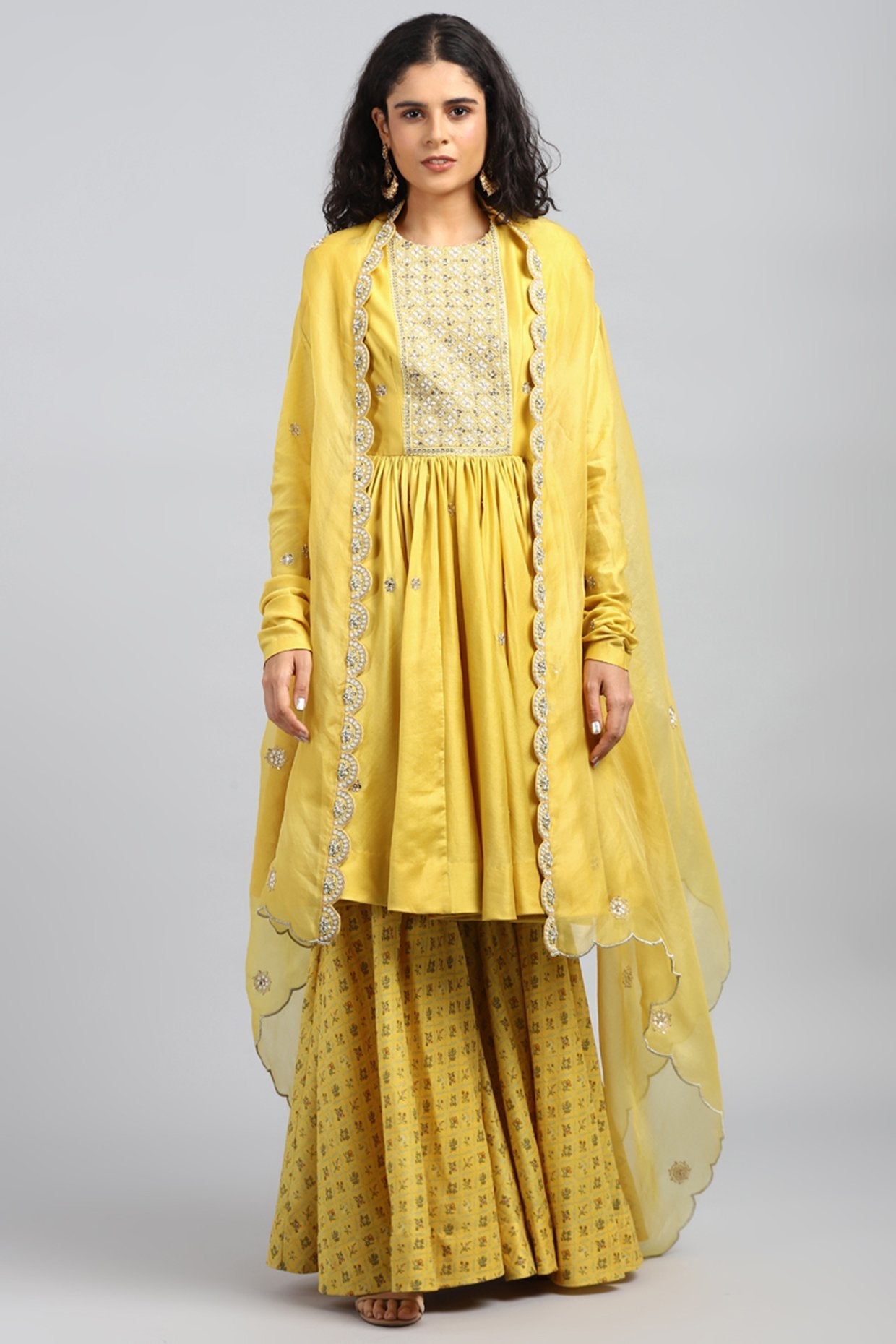 Yellow Printed & Embroidered Kurta Set