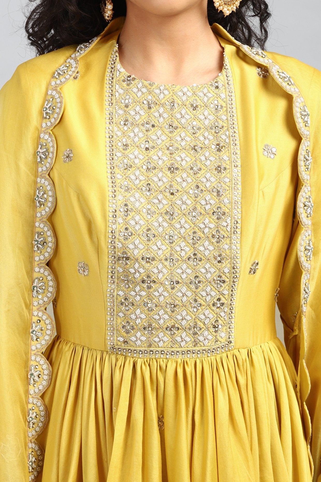 Yellow Printed & Embroidered Kurta Set