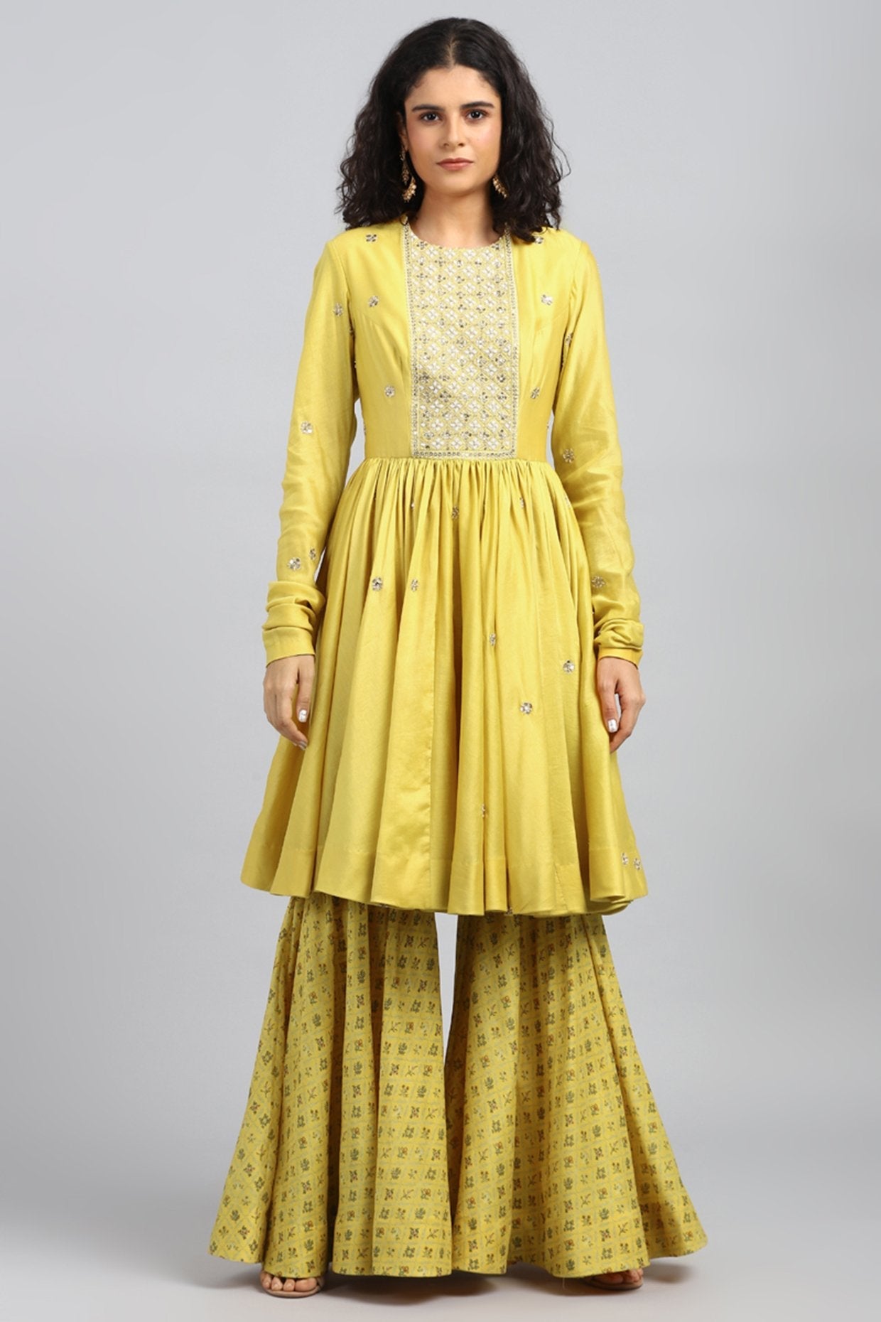 Yellow Printed & Embroidered Kurta Set