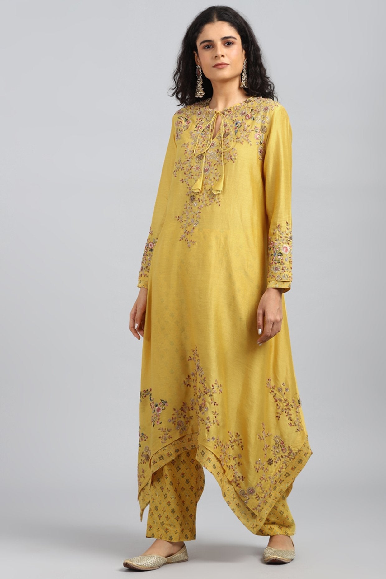 Yellow Embroidered & Printed Kurta Set