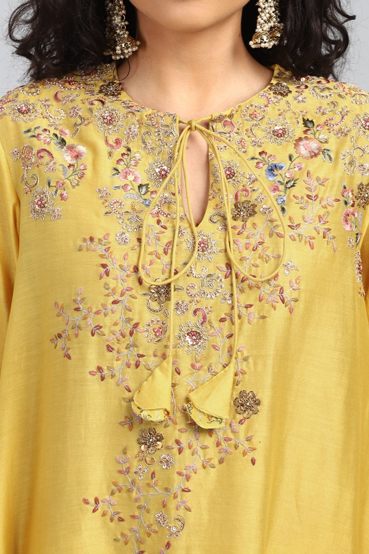 Yellow Embroidered & Printed Kurta Set