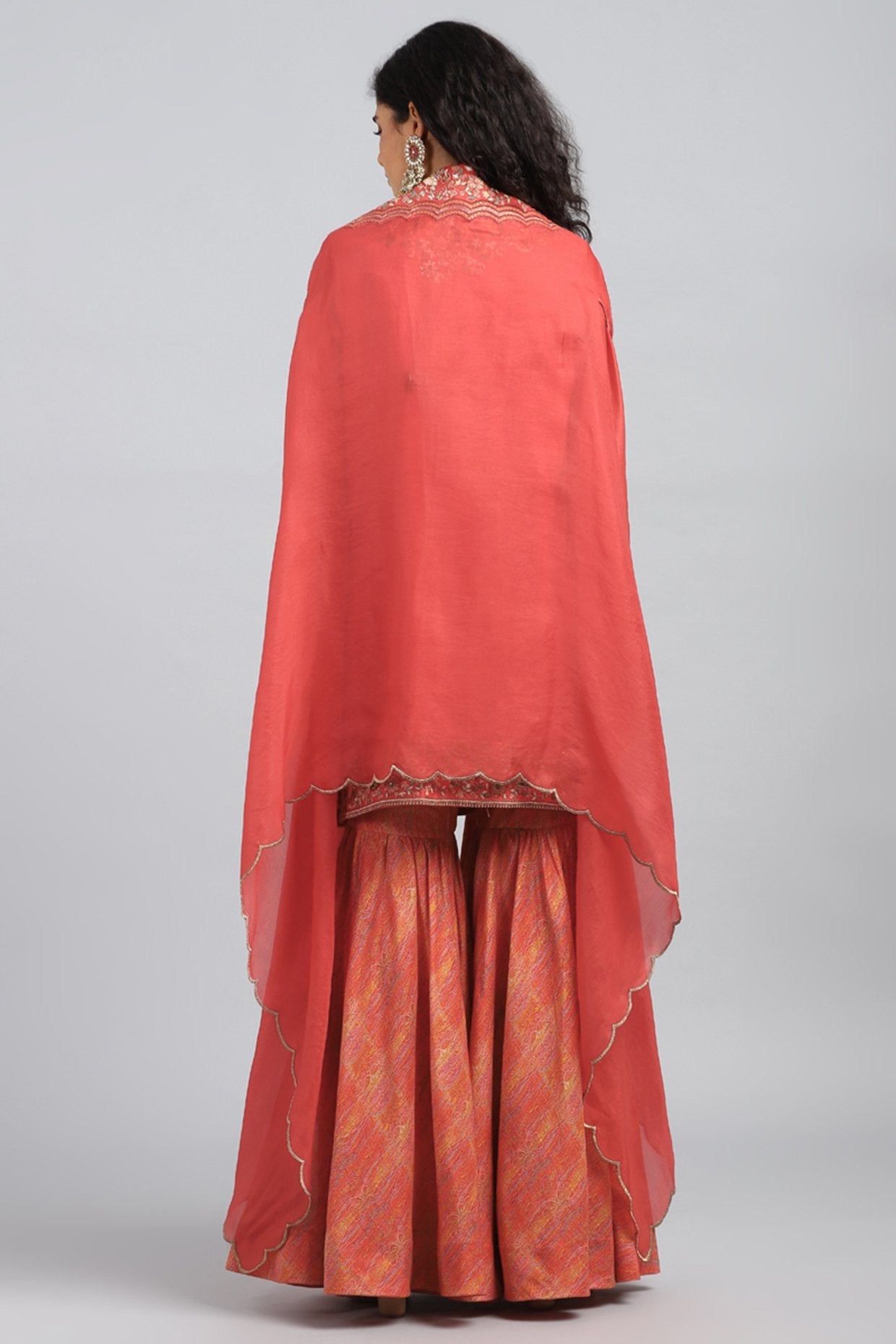 Red Embroidered & Printed Sharara Pants