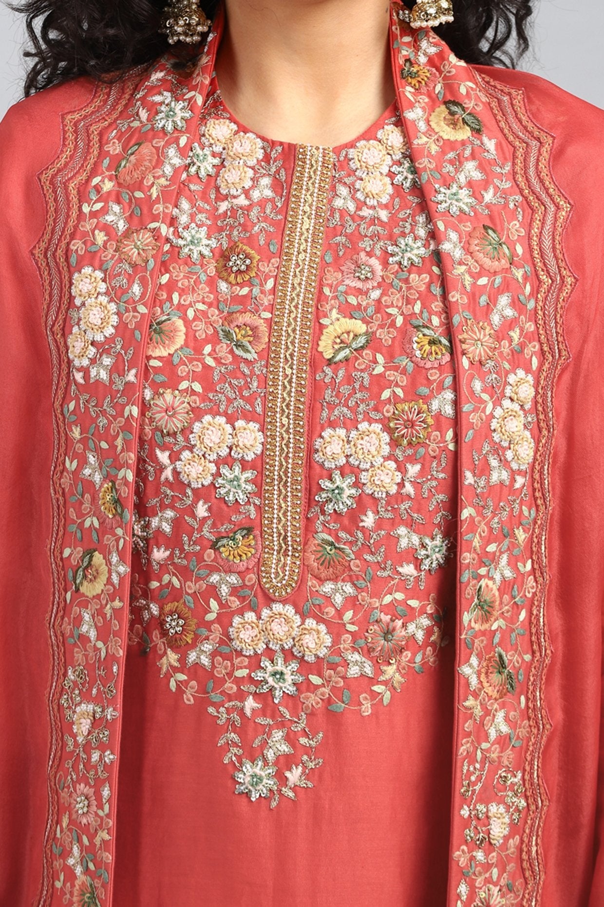 Red Embroidered & Printed Sharara Pants