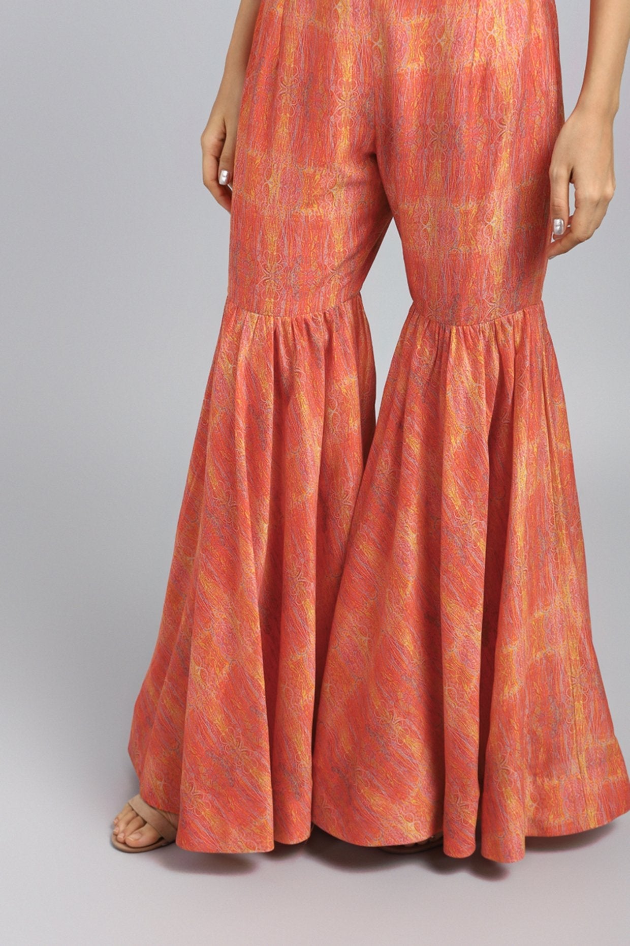 Red Embroidered & Printed Sharara Pants