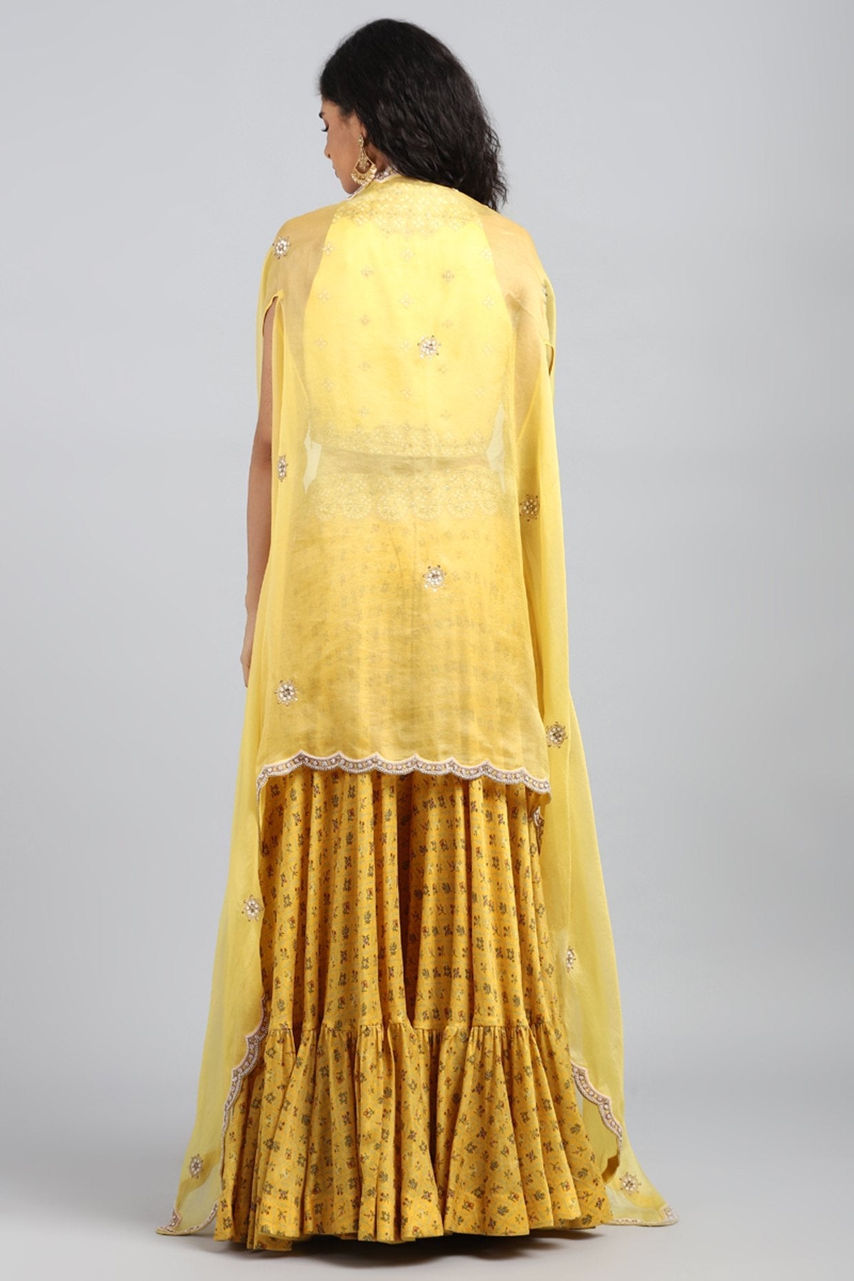 Yellow Embroidered & Printed Sharara Pants
