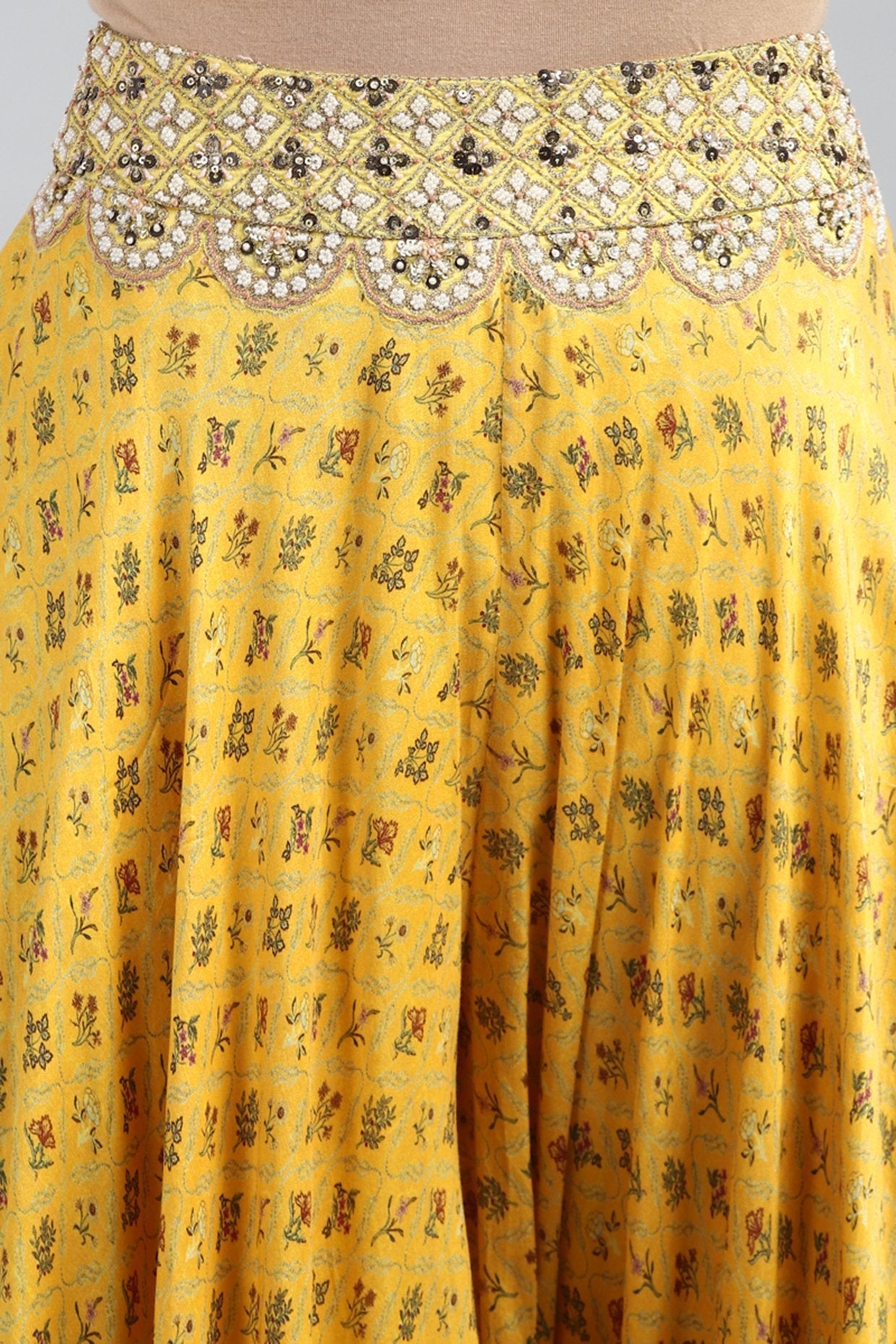 Yellow Embroidered & Printed Sharara Pants