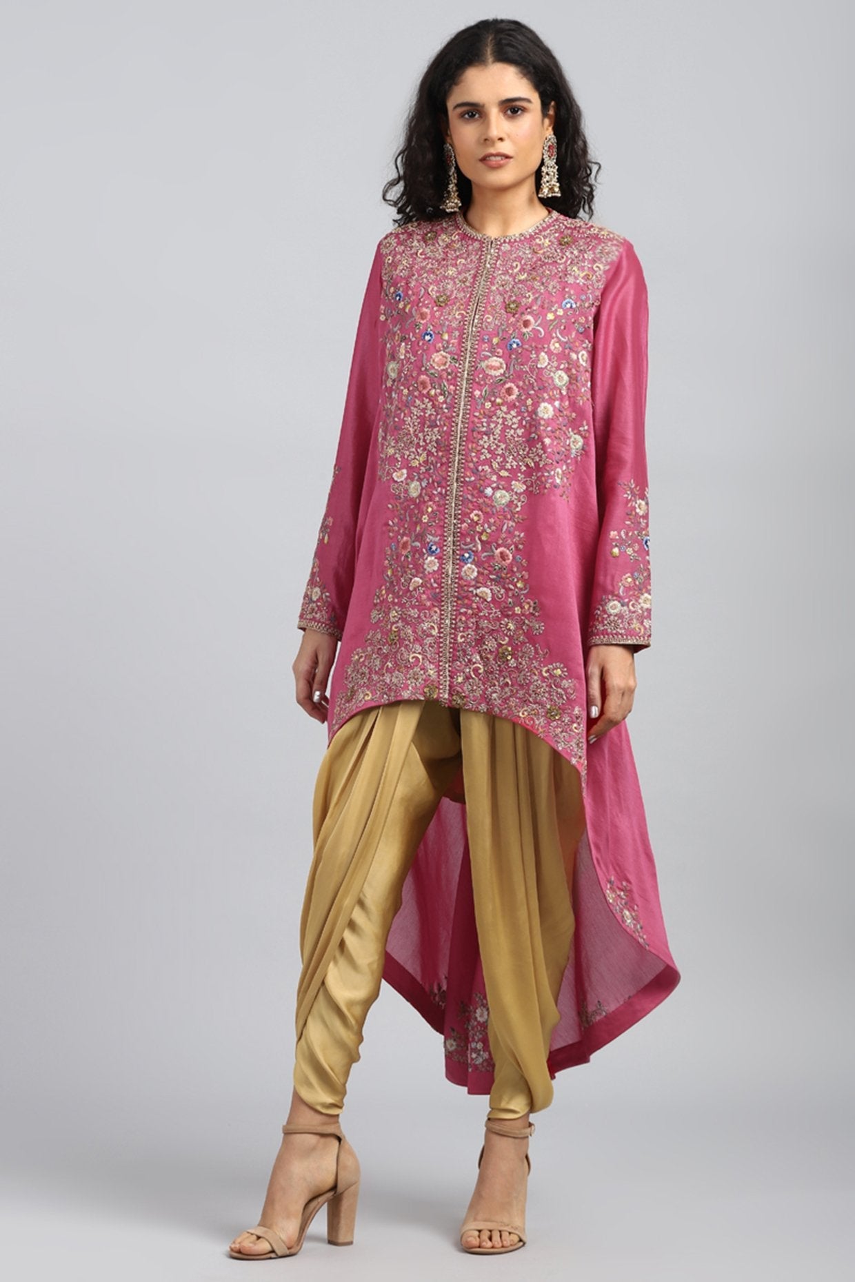 Red Embroidered & Printed Cape Set