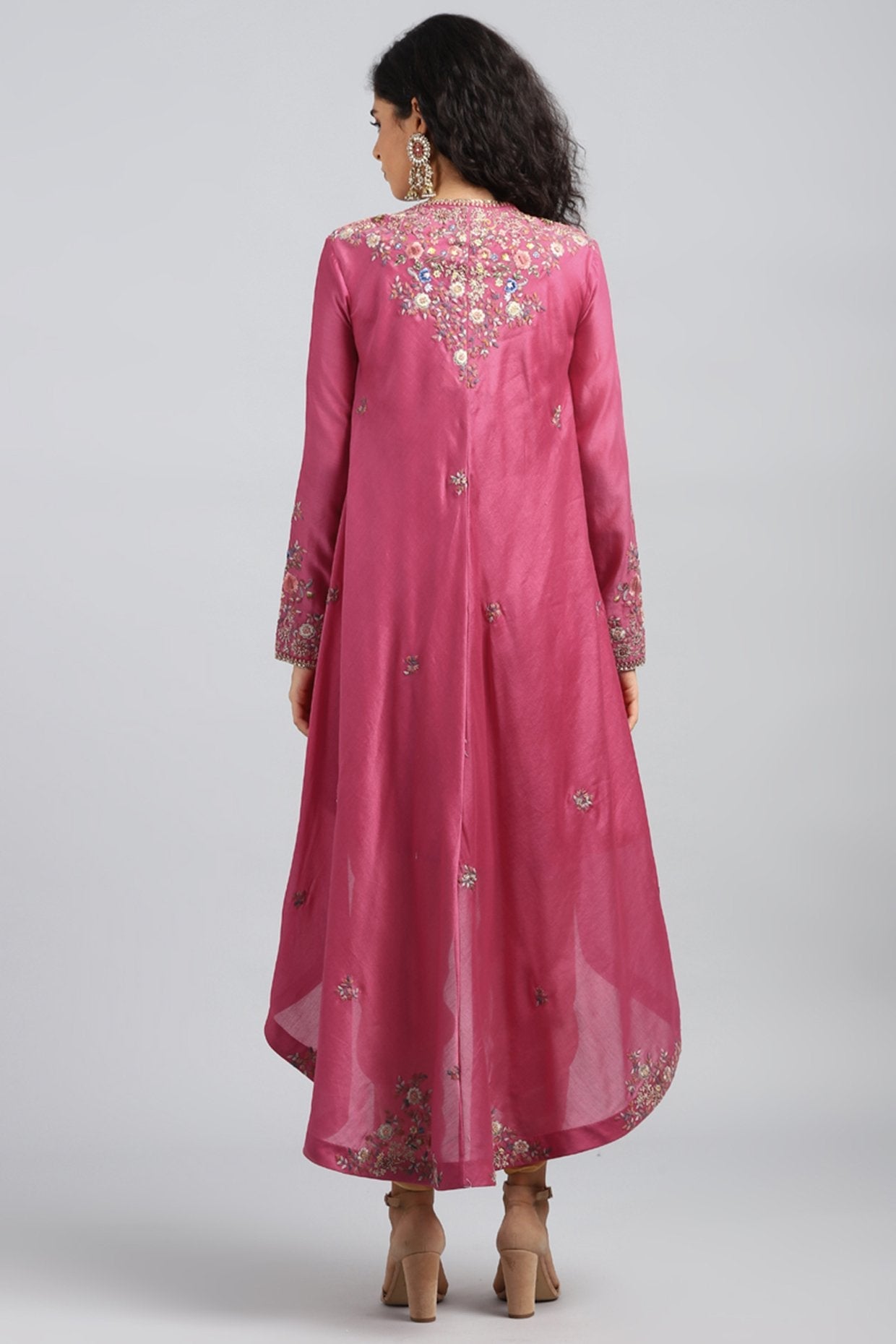 Red Embroidered & Printed Cape Set