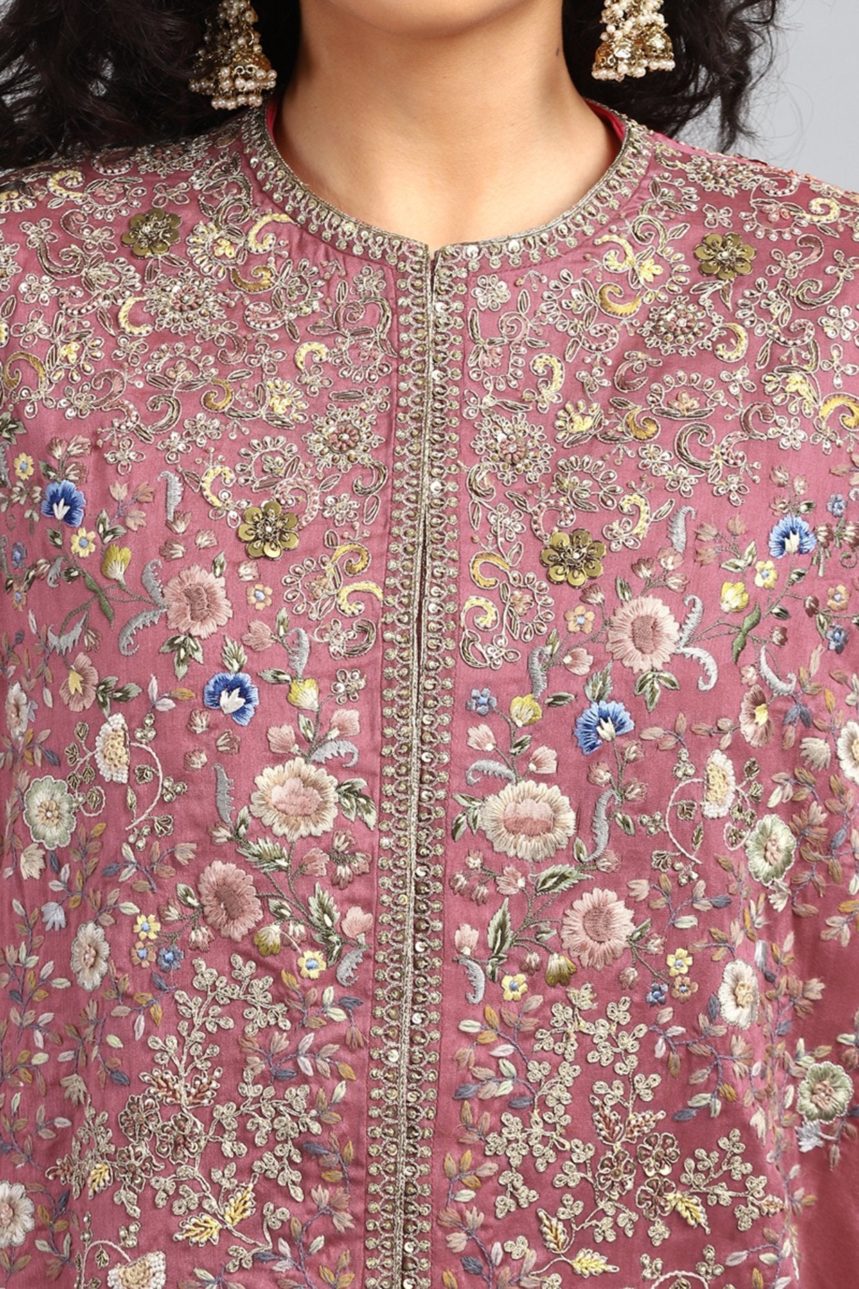 Red Embroidered & Printed Cape Set