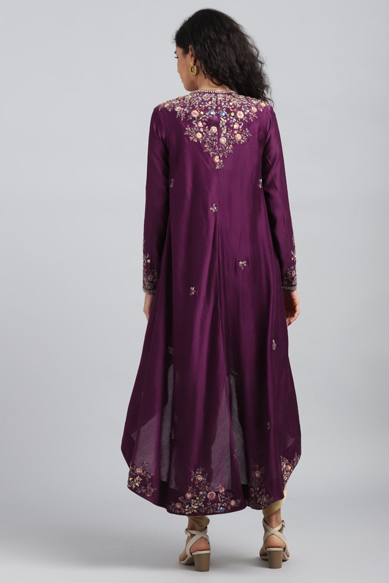 Purple Embroidered & Printed Cape Set