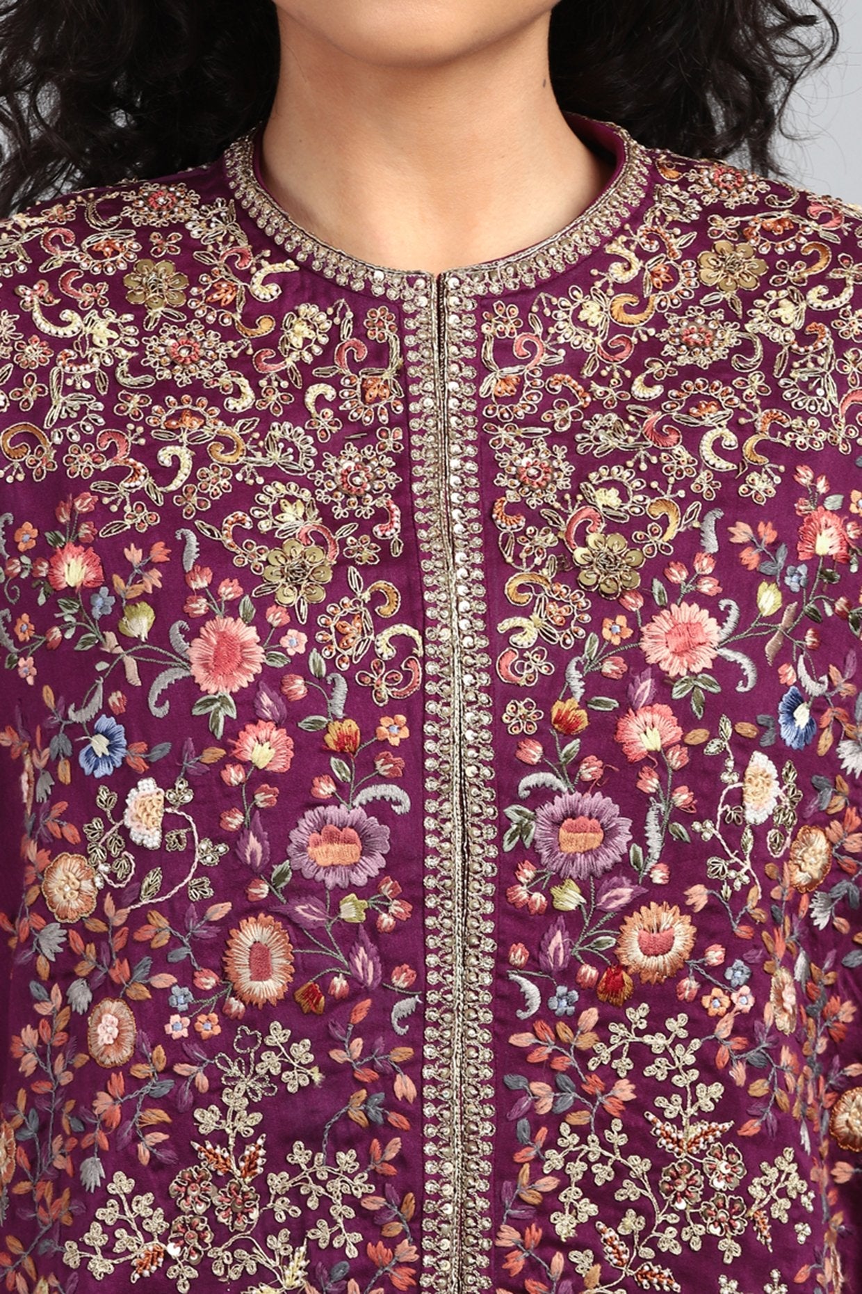 Purple Embroidered & Printed Cape Set