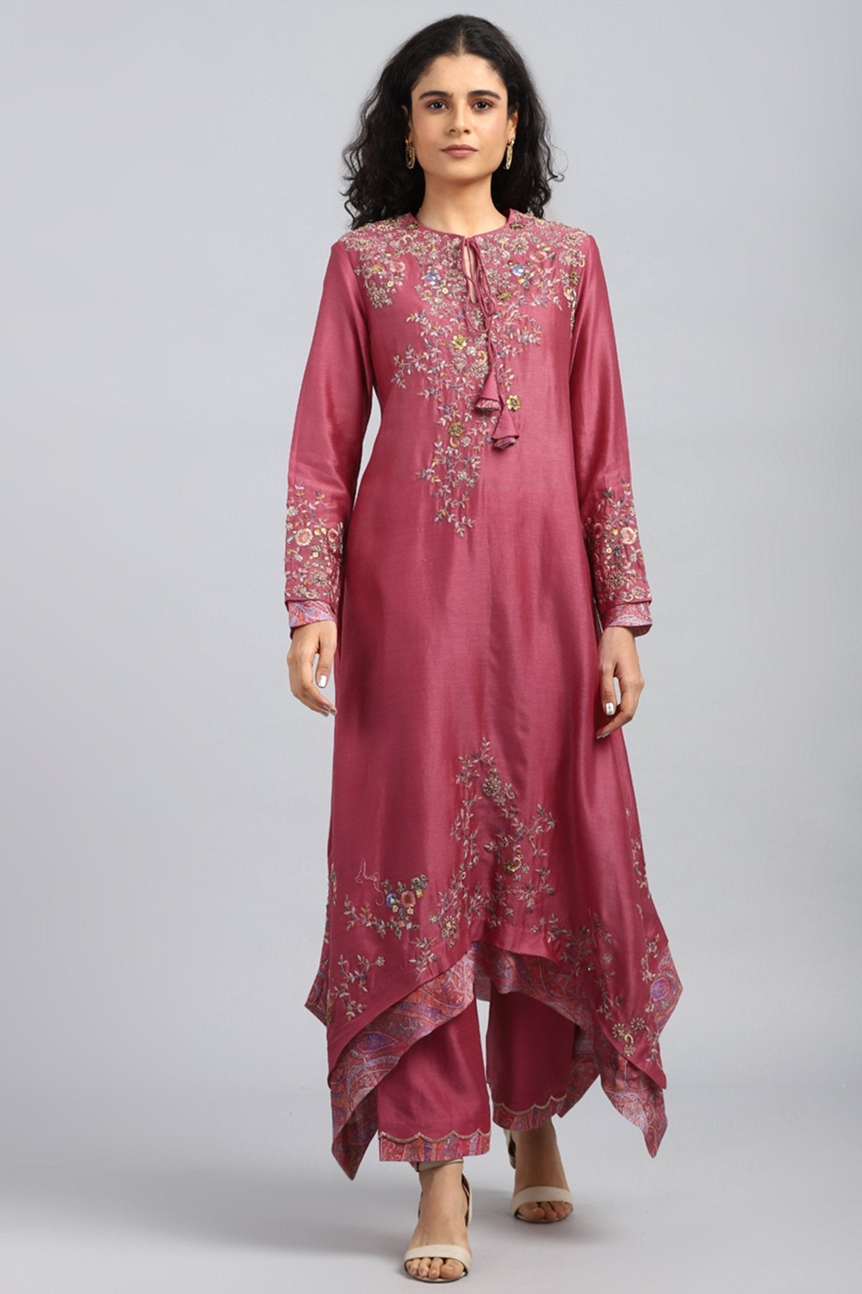 Fuchsia Printed & Embroidered Kurta Set