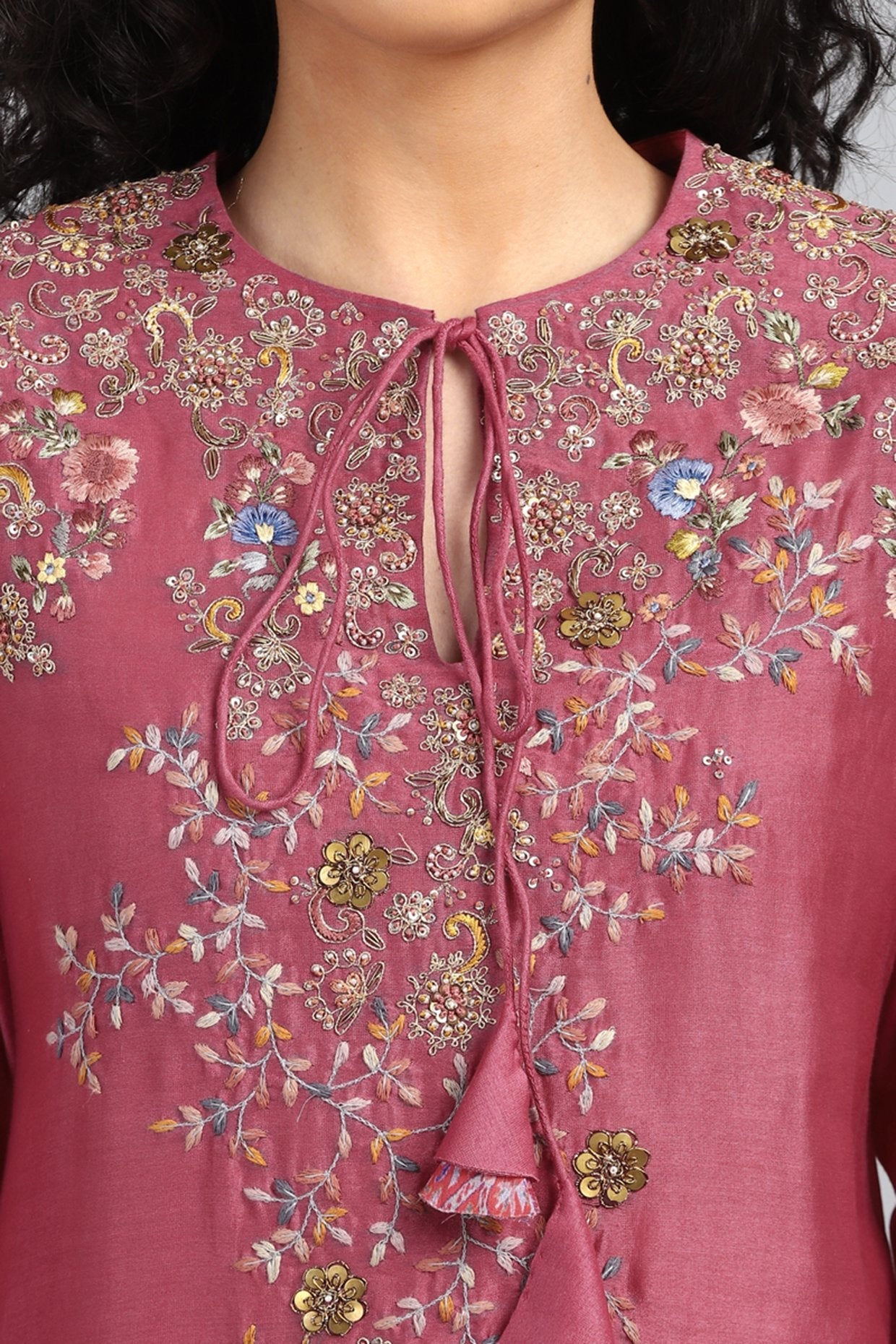 Fuchsia Printed & Embroidered Kurta Set