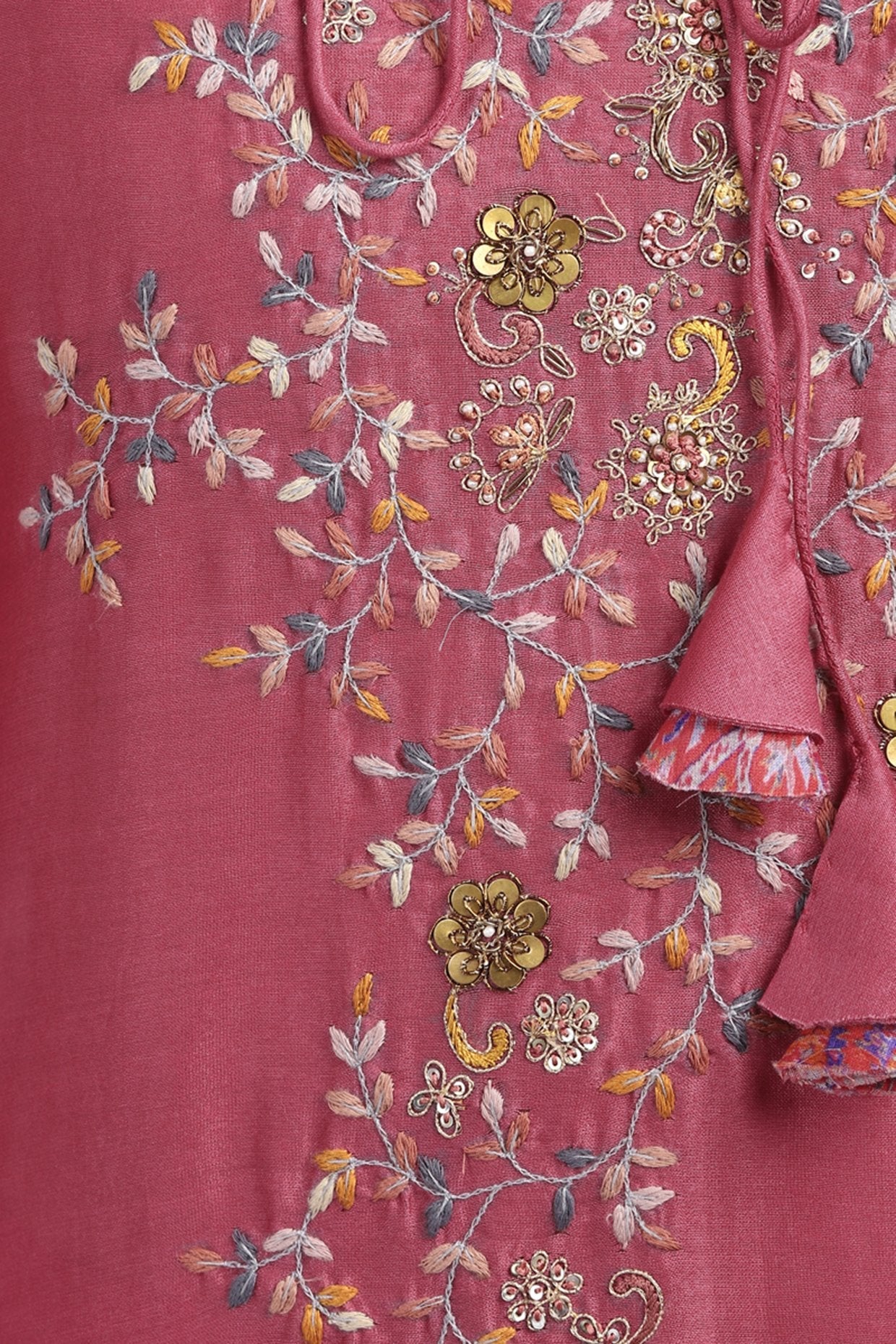 Fuchsia Printed & Embroidered Kurta Set