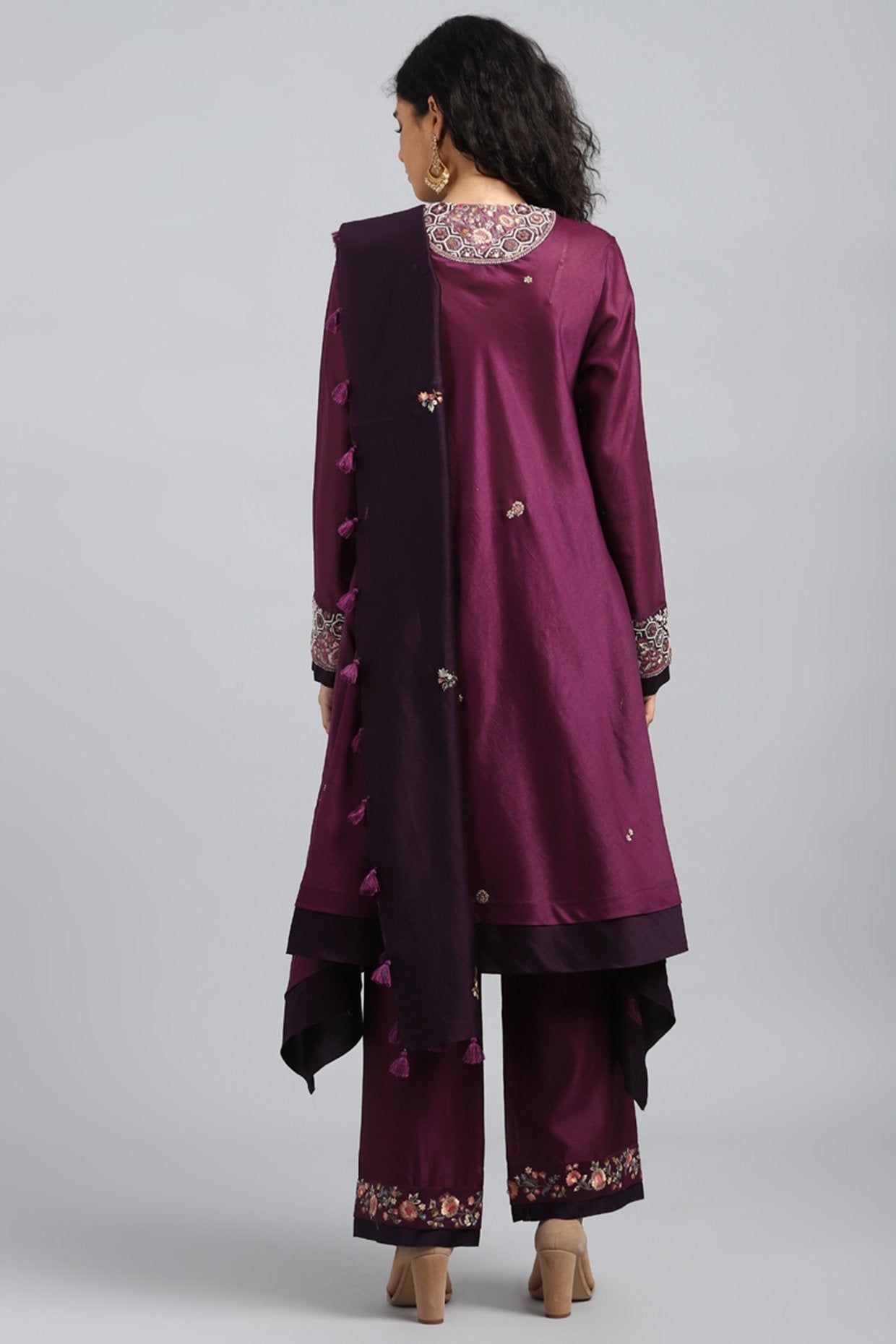 Purple Embroidered & Printed Kurta Set