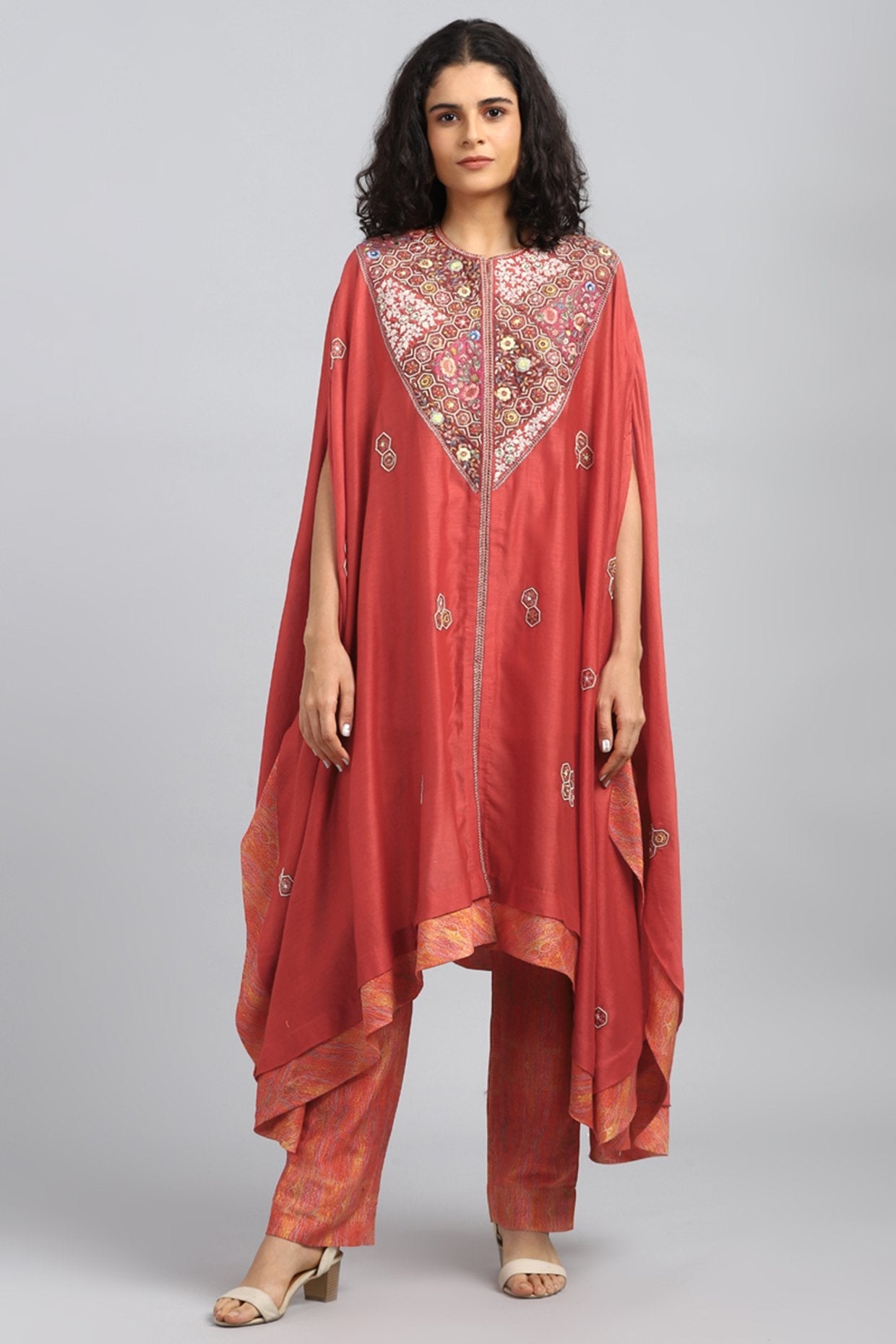 Red Embroidered & Printed Kurta Set